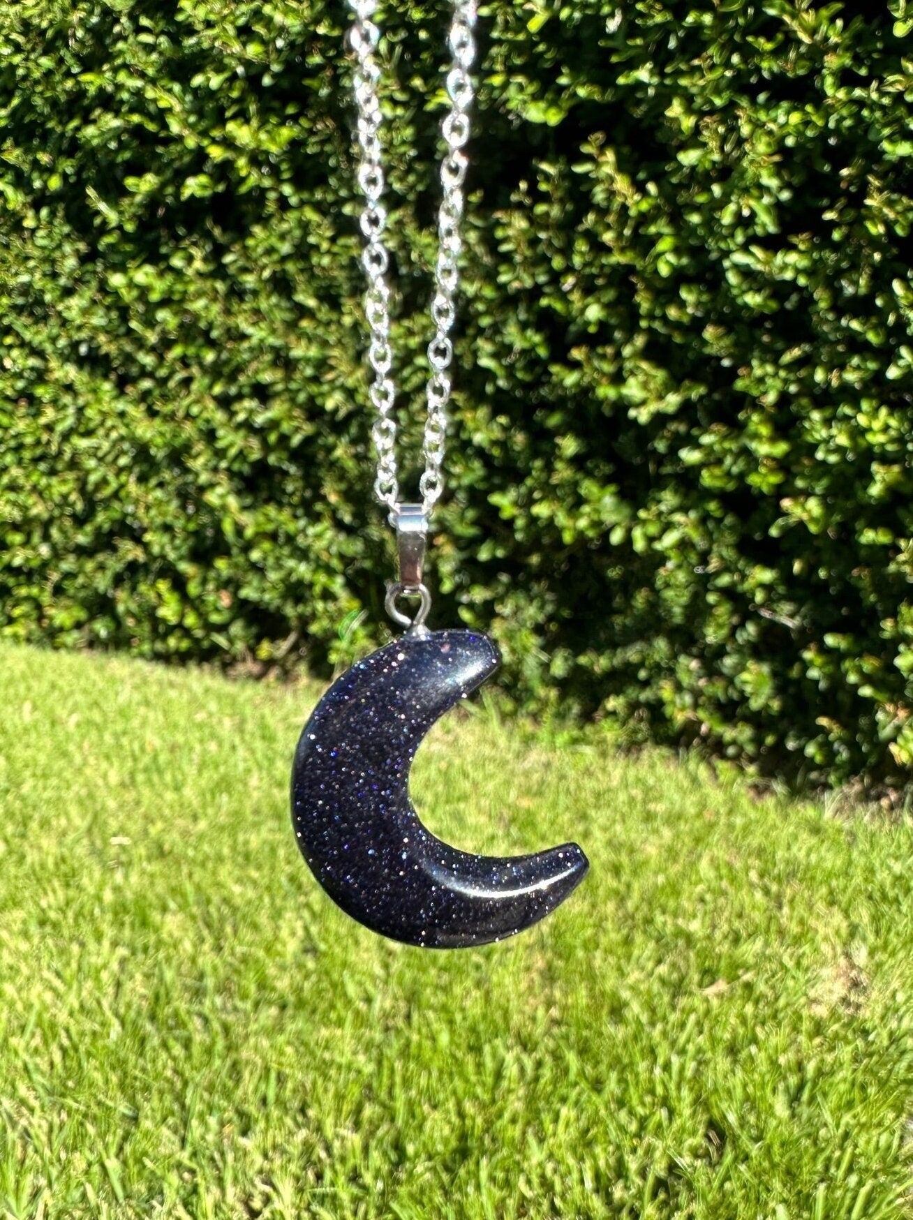 Blue Goldstone Crescent Necklace