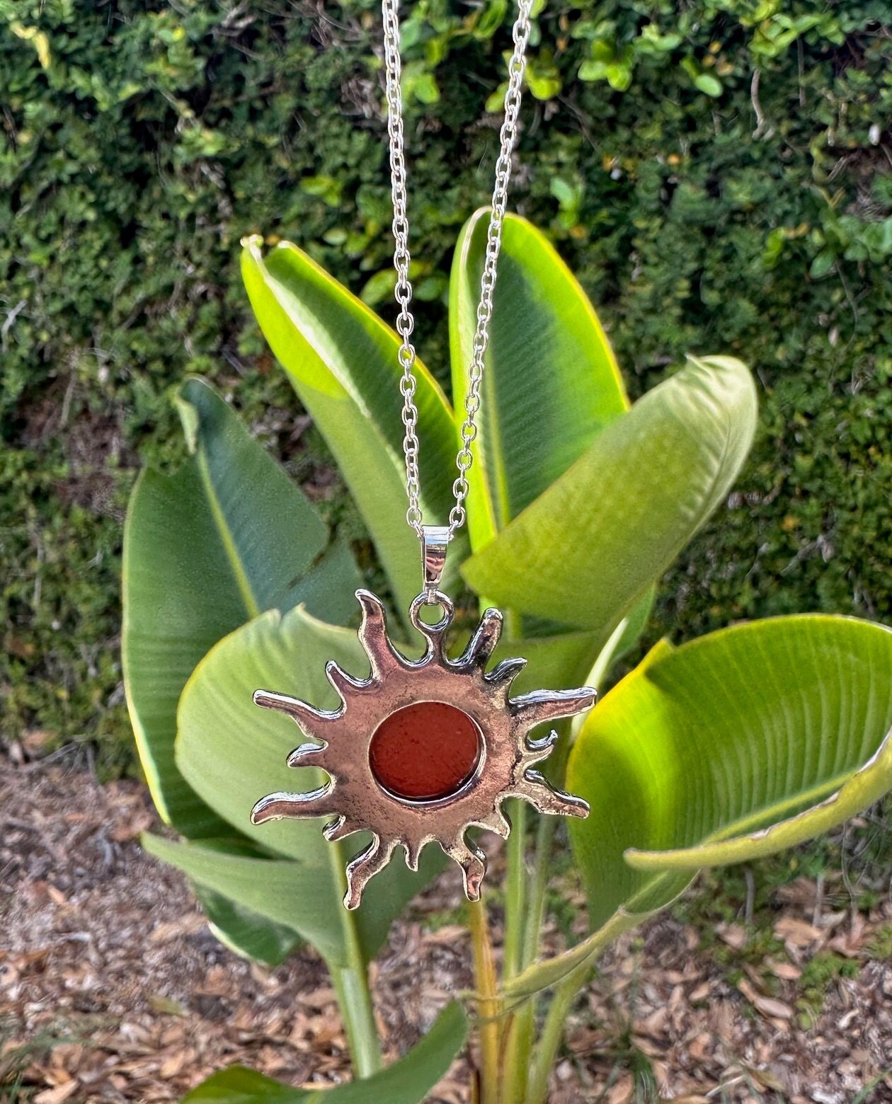Red Jasper Sun Pendant Necklace