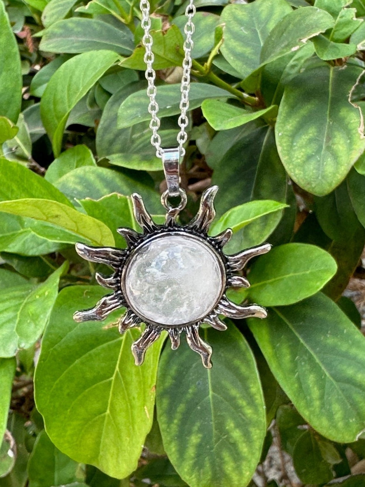 Clear Quartz Sun Pendant Necklace
