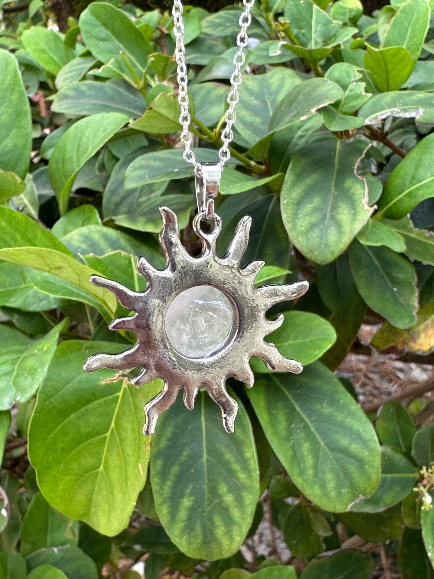 Clear Quartz Sun Pendant Necklace