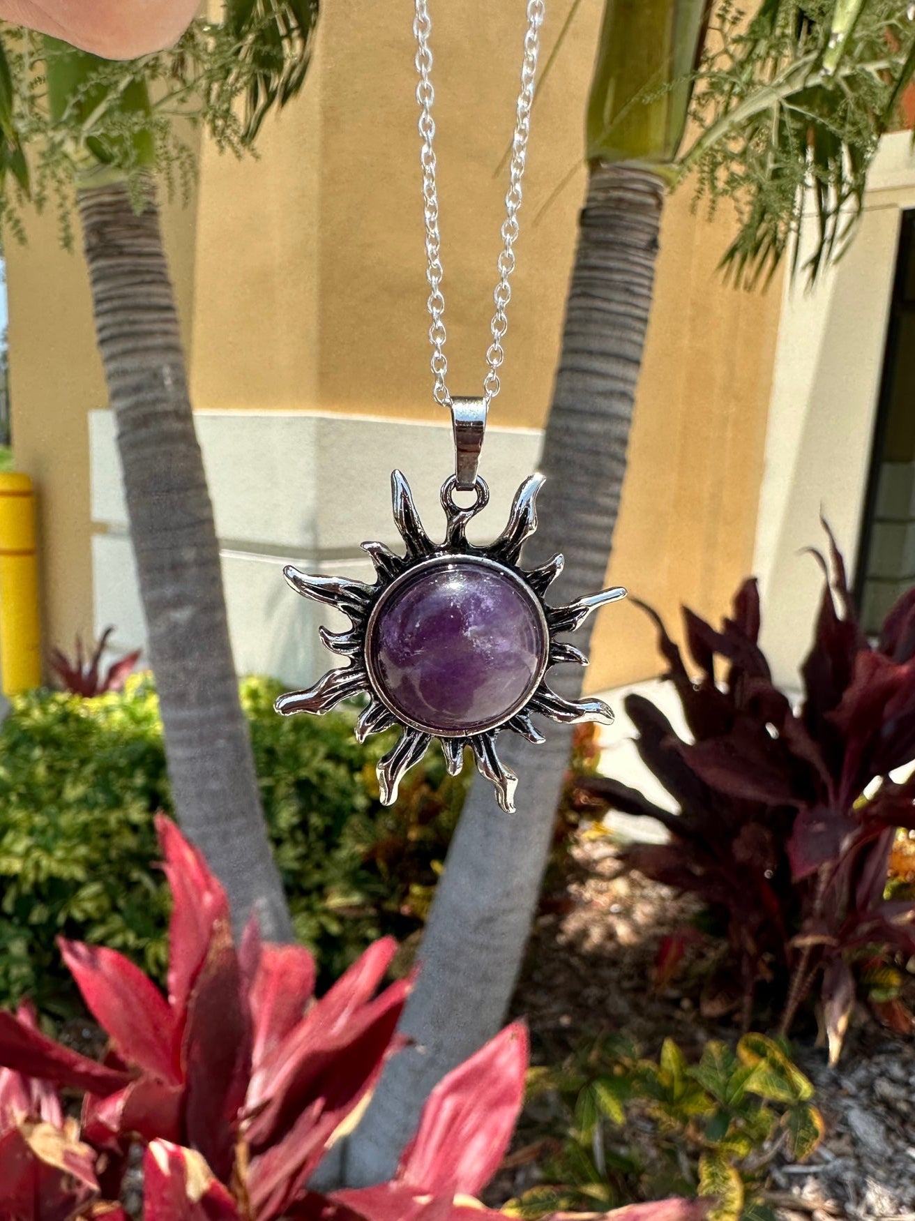 Amethyst Sun Pendant Necklace