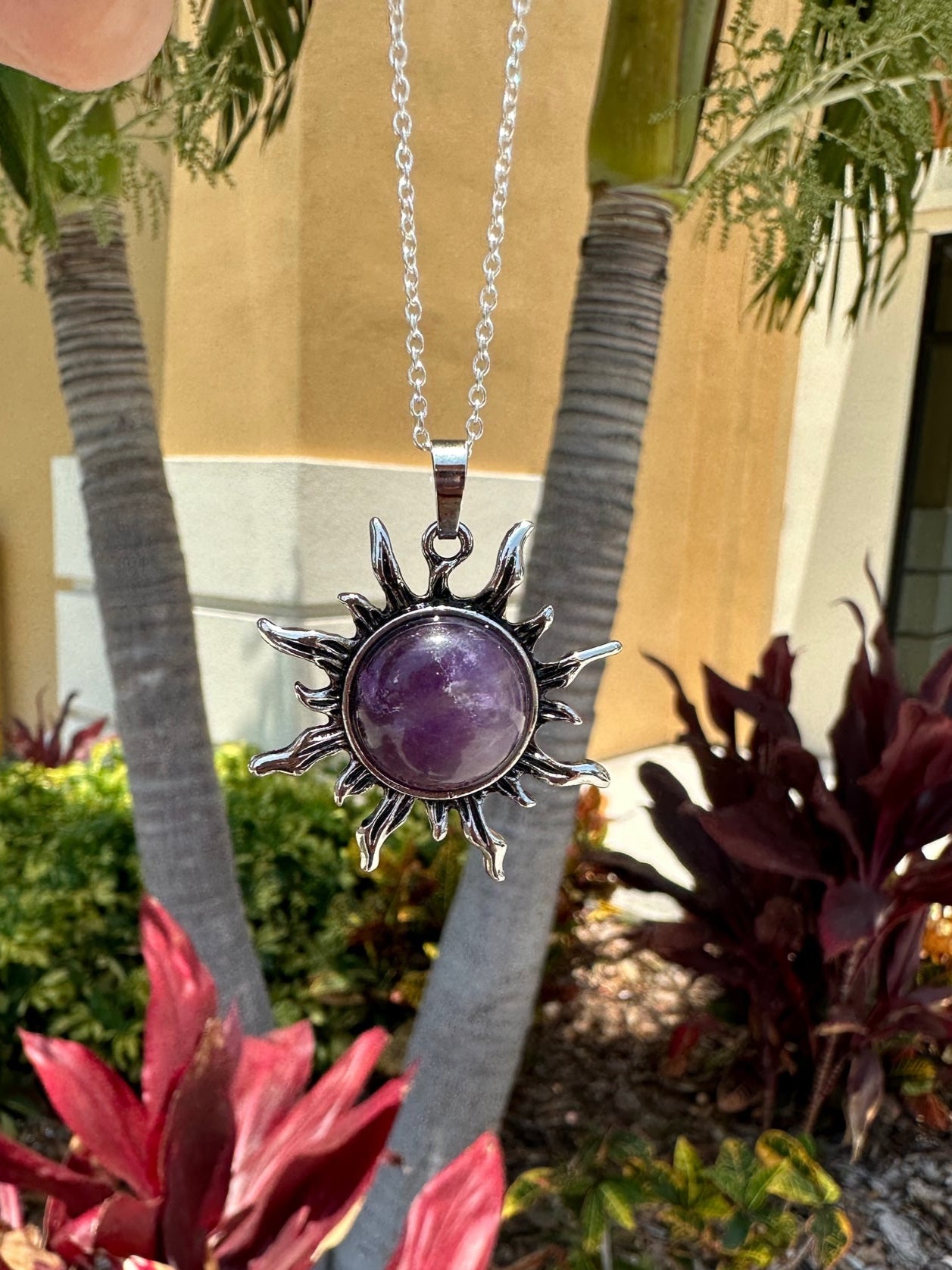 Amethyst Sun Pendant Necklace