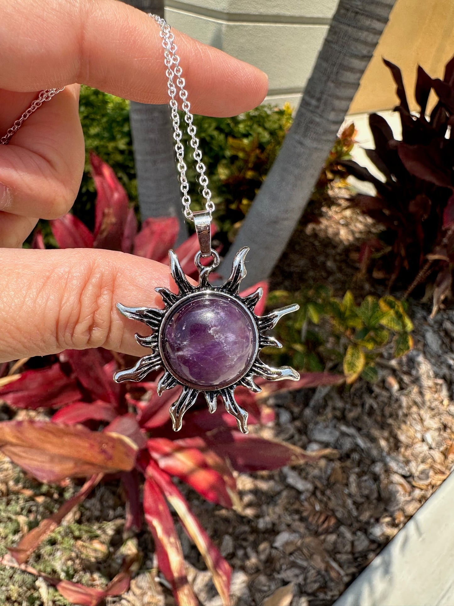Amethyst Sun Pendant Necklace