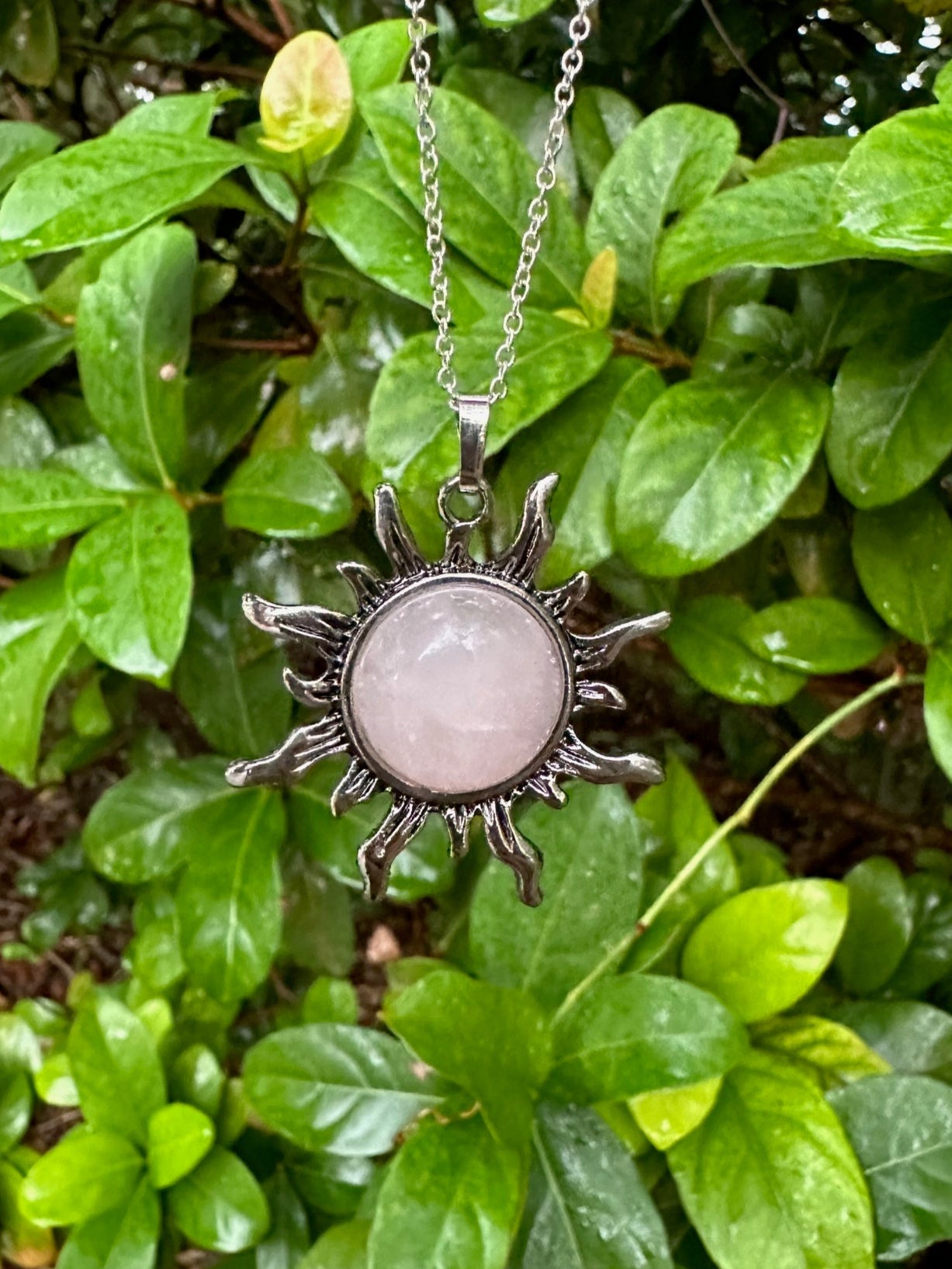 Rose Quartz Sun Pendant Necklace