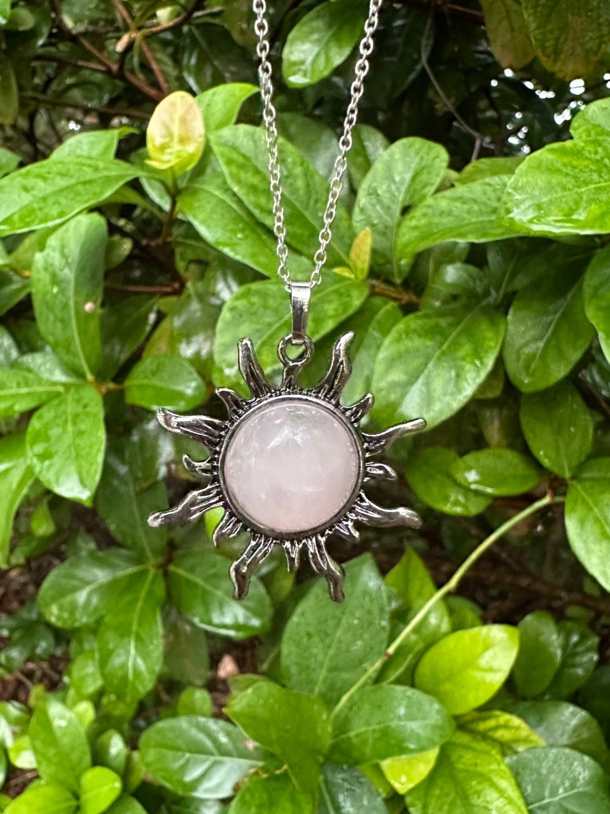 Rose Quartz Sun Pendant Necklace
