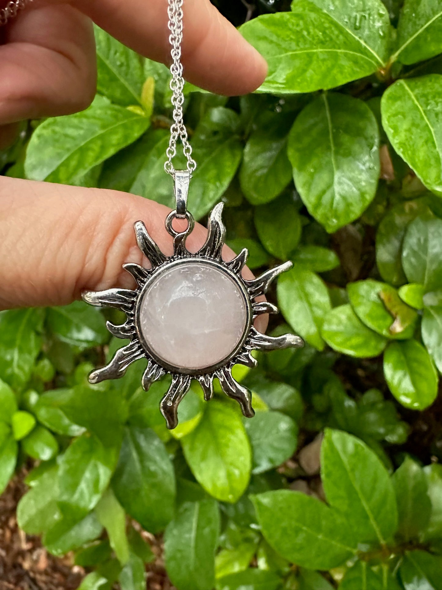 Rose Quartz Sun Pendant Necklace