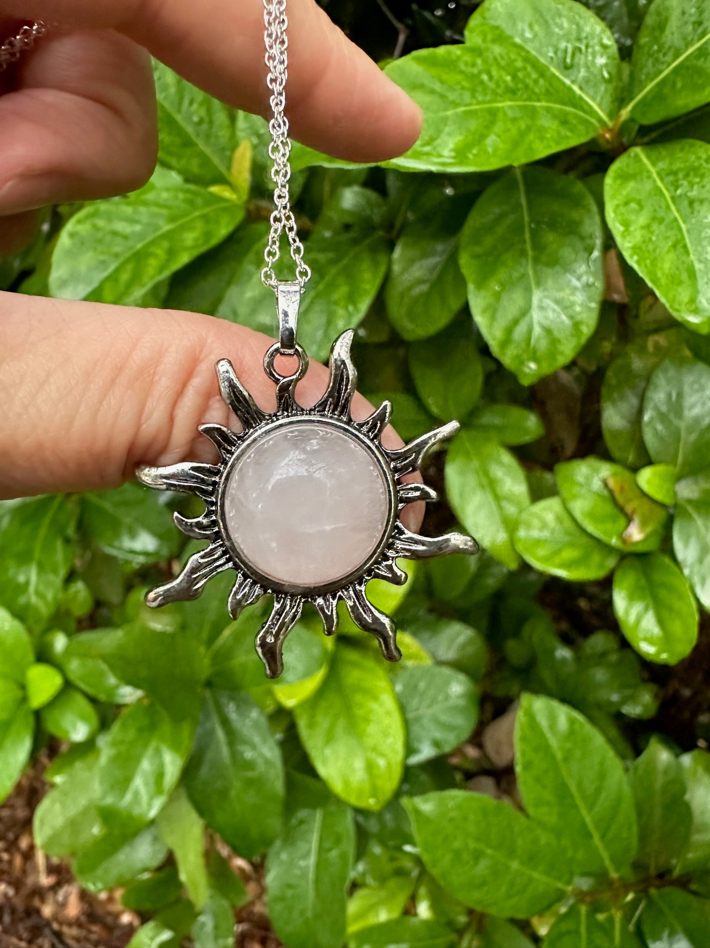Rose Quartz Sun Pendant Necklace
