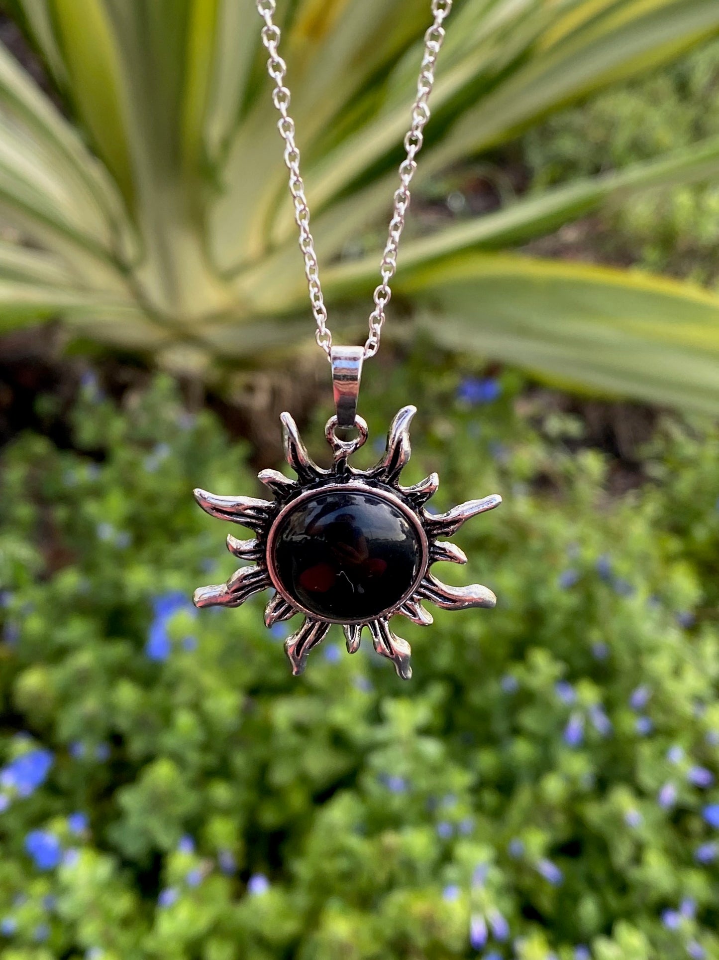 Black Obsidian Sun Pendant Necklace