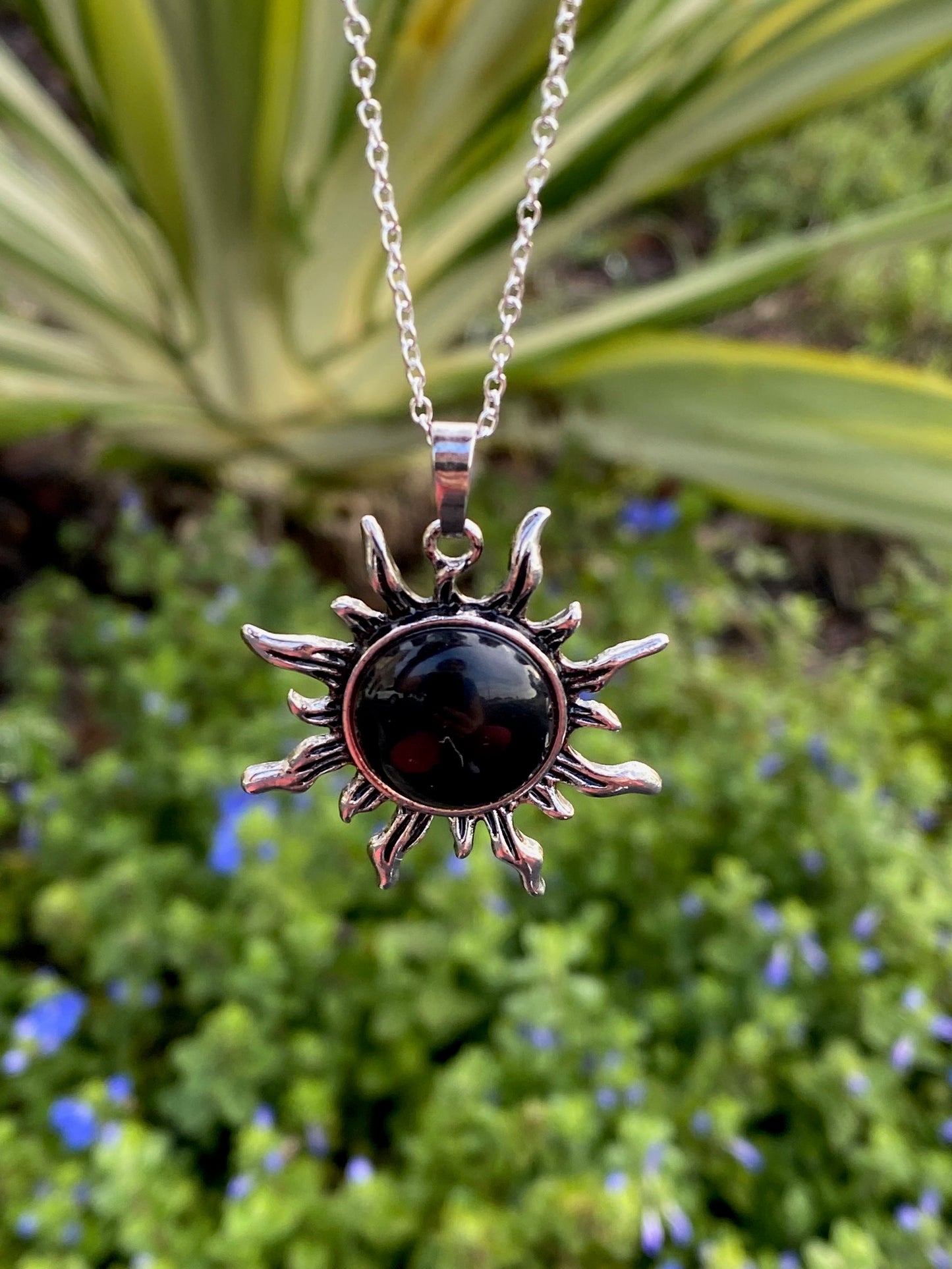Black Obsidian Sun Pendant Necklace