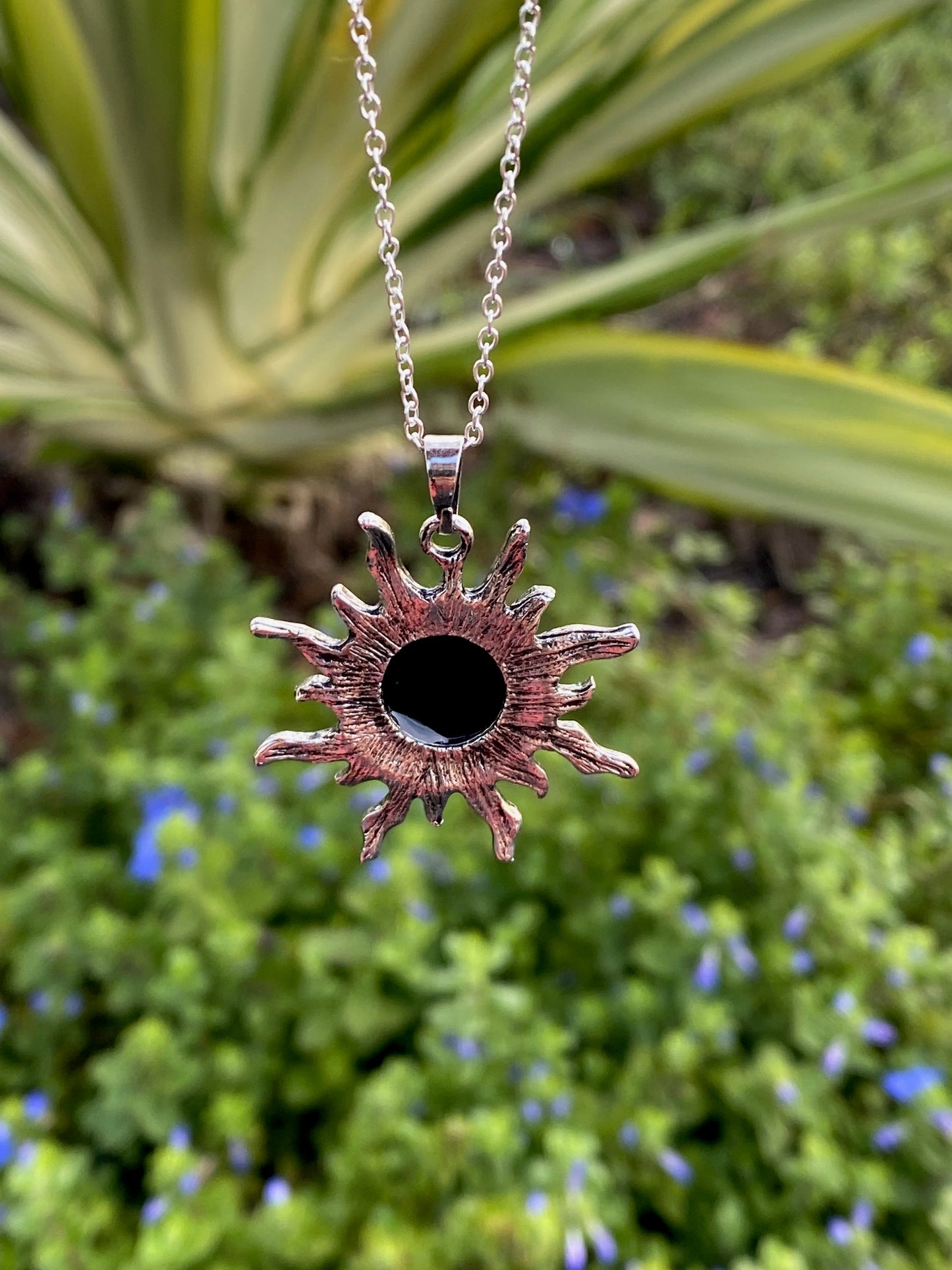 Black Obsidian Sun Pendant Necklace