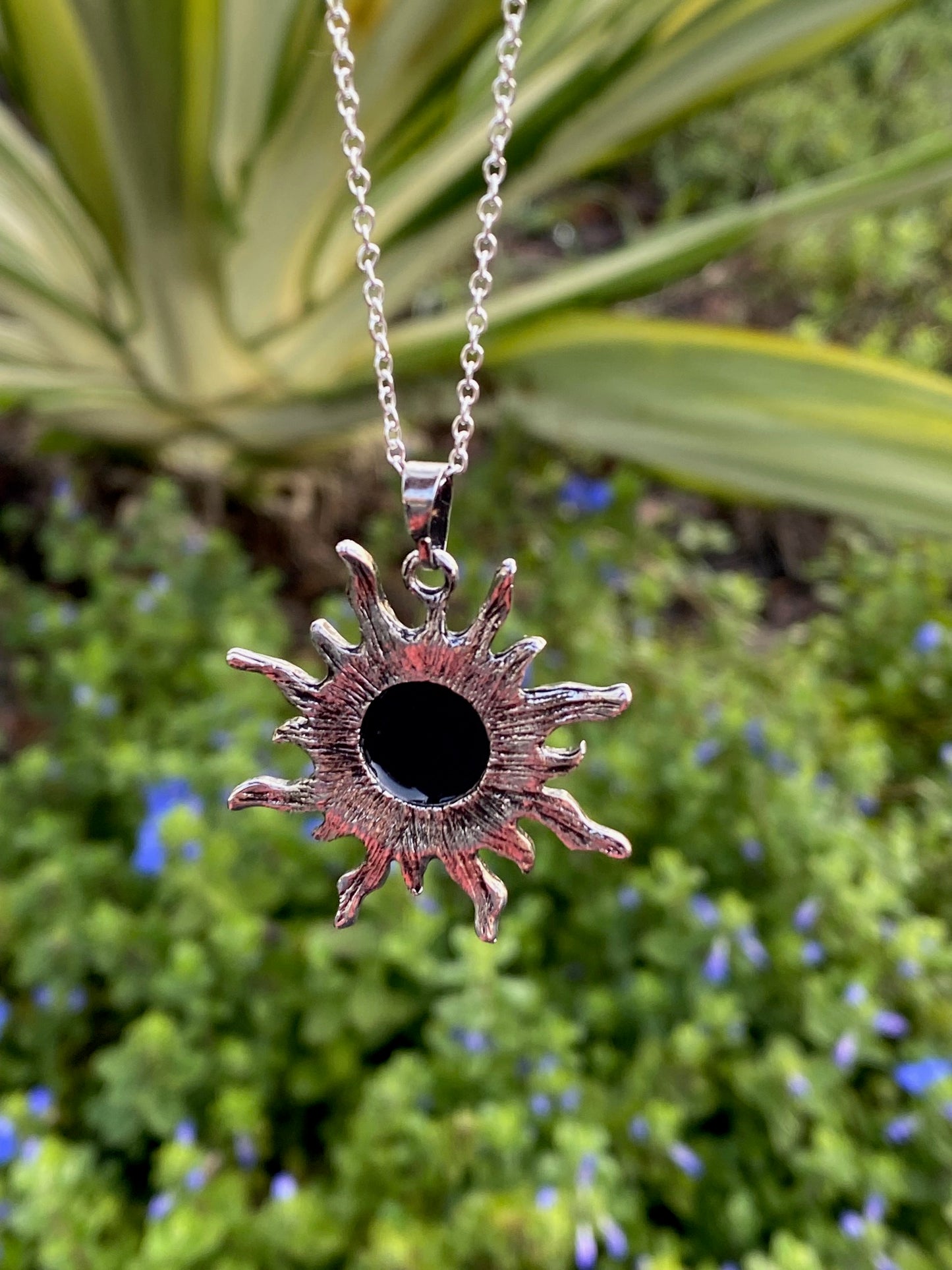 Black Obsidian Sun Pendant Necklace