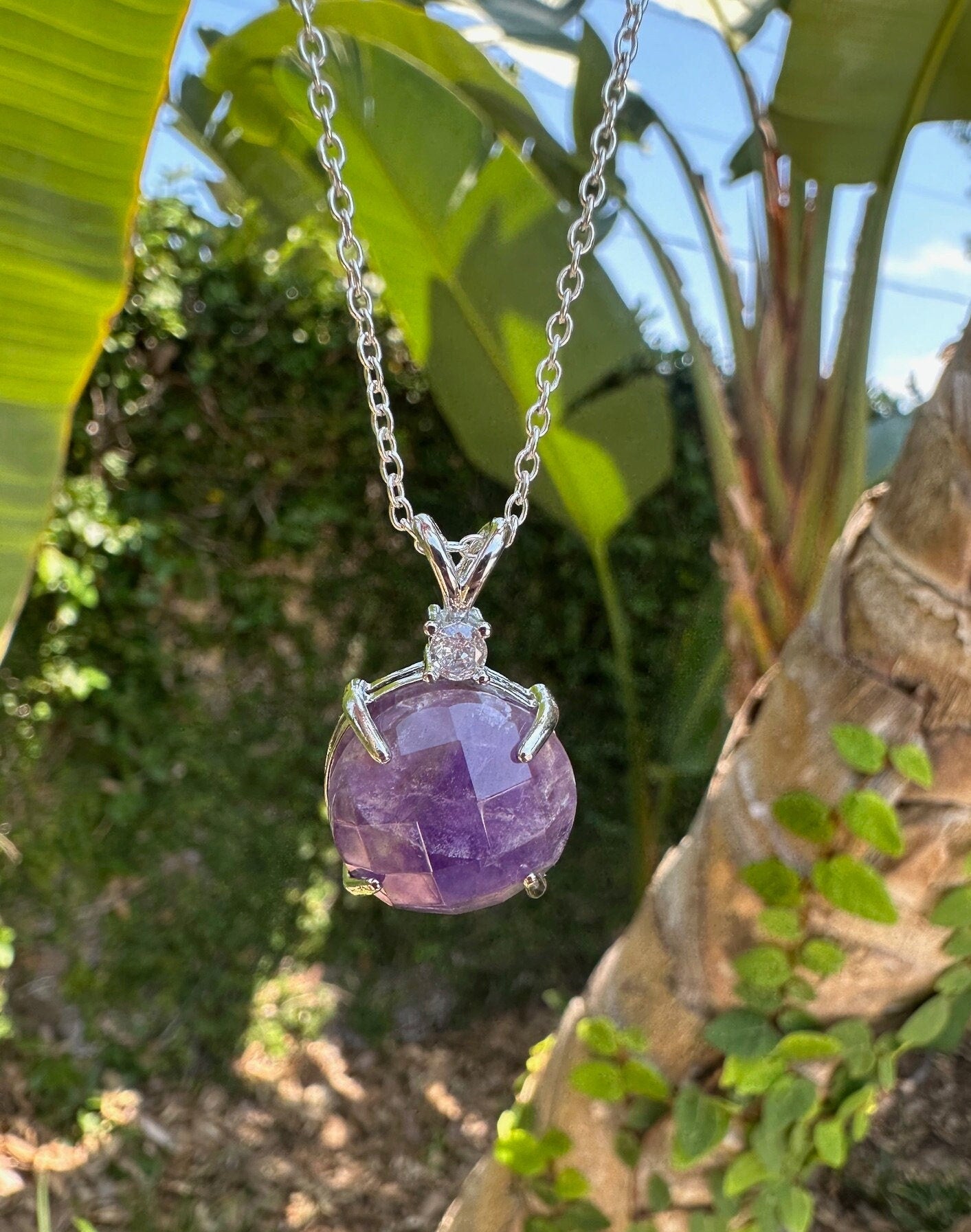 Amethyst Prism Pendant Necklace