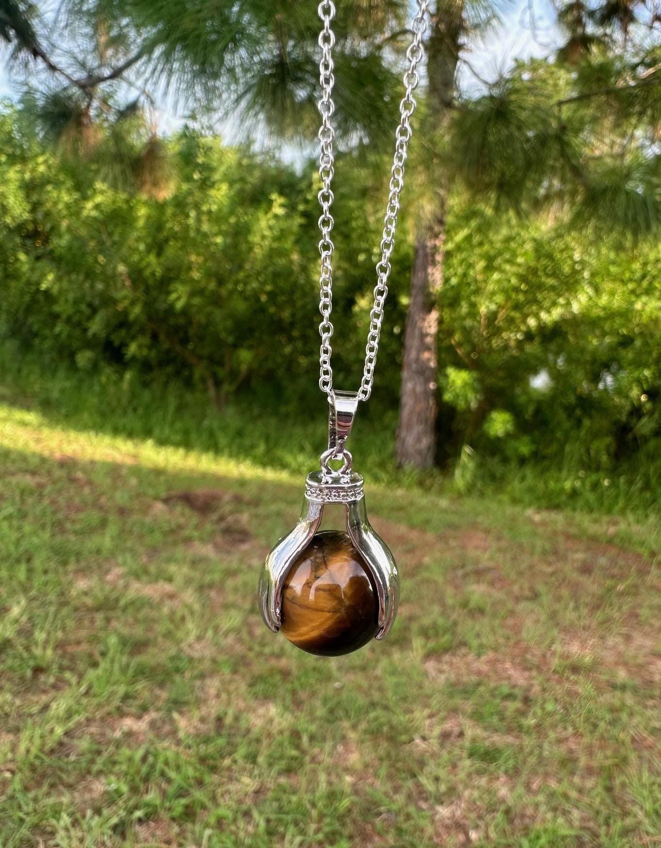Tiger Eye Hands Pendant Necklace