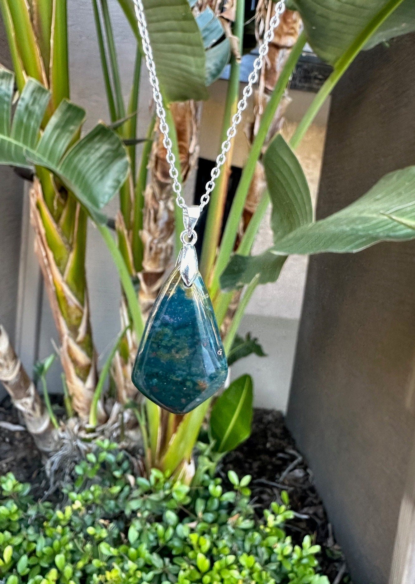 Indian Bloodstone Shield Pendant Necklace