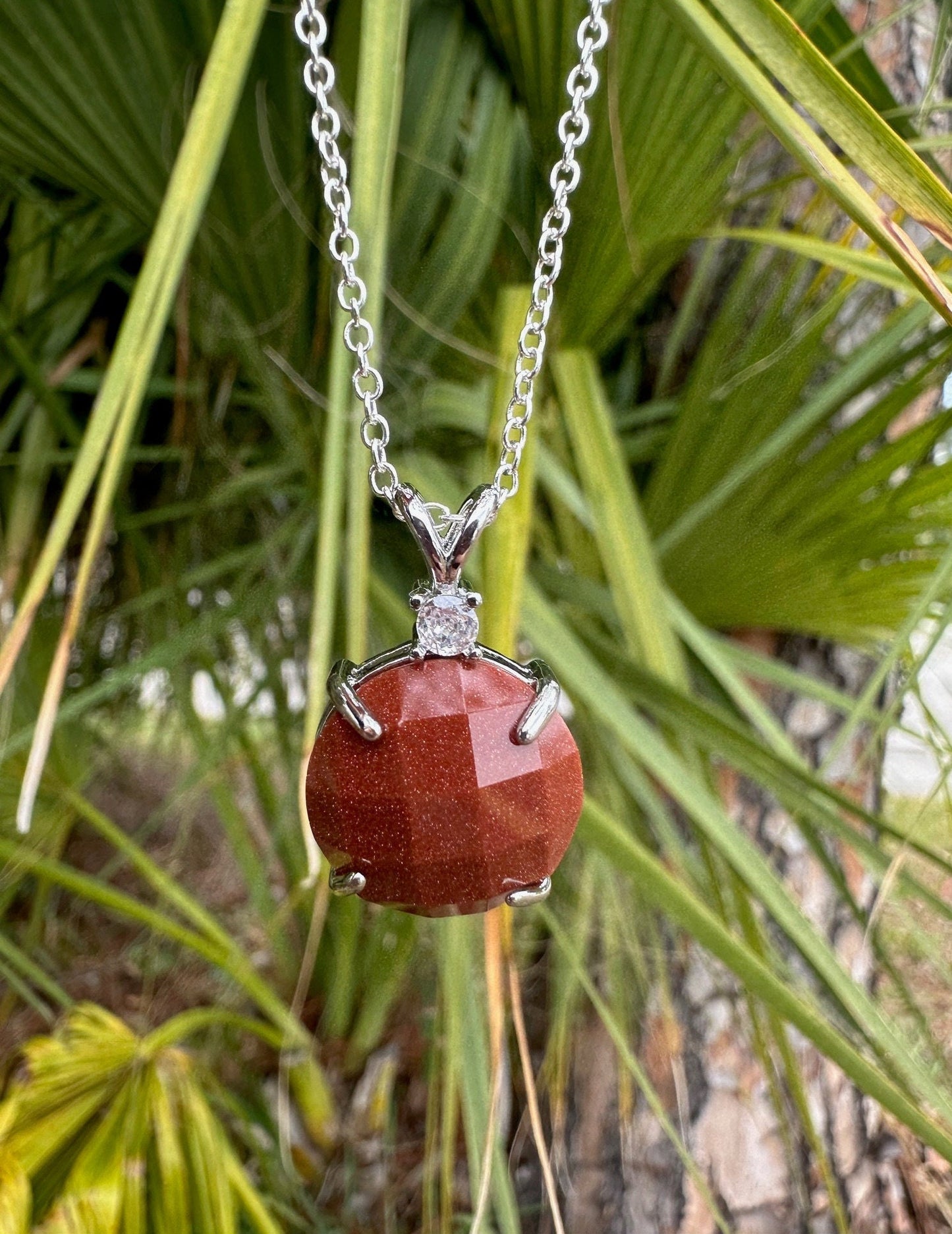 Goldstone Prism Pendant Necklace