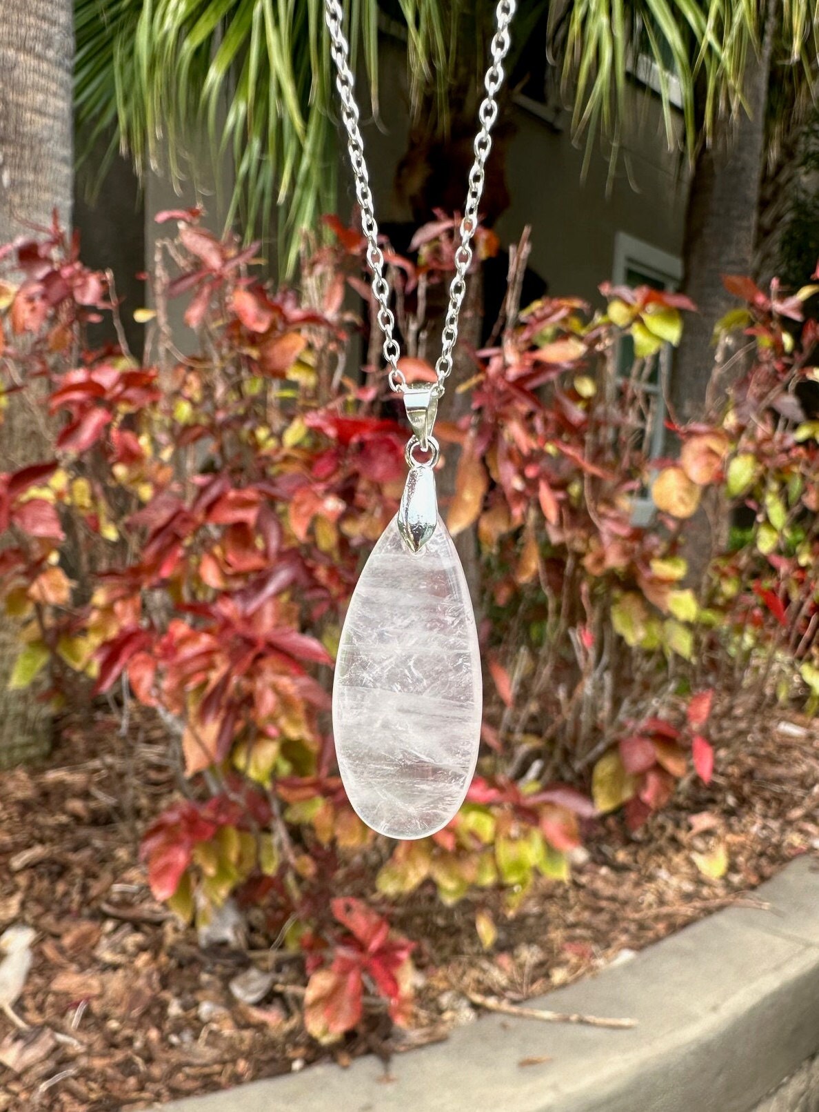 Rose Quartz Teardrop Pendant Necklace