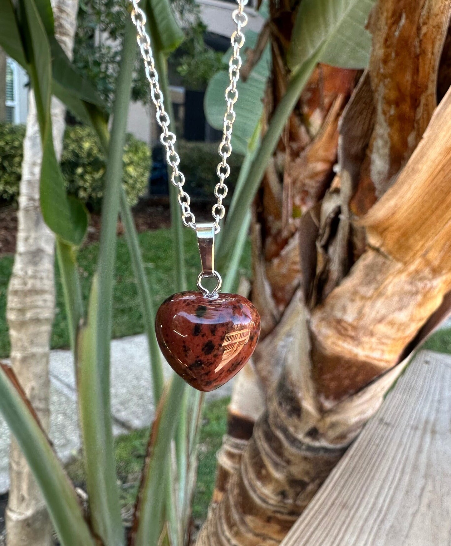 Mahagony Obsidian Heart Pendant Necklace