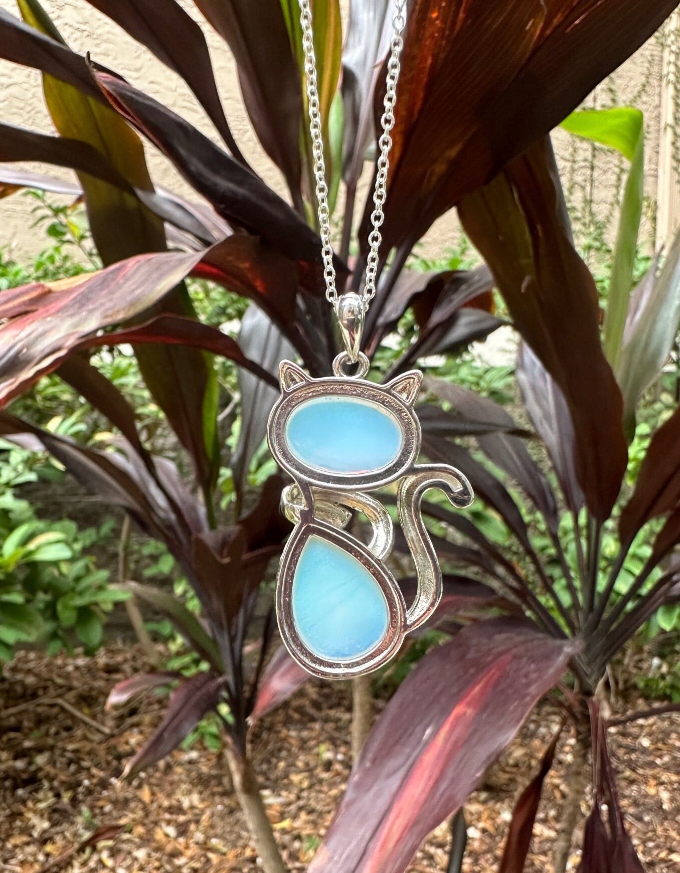 Large Opalite Cat Pendant Necklace
