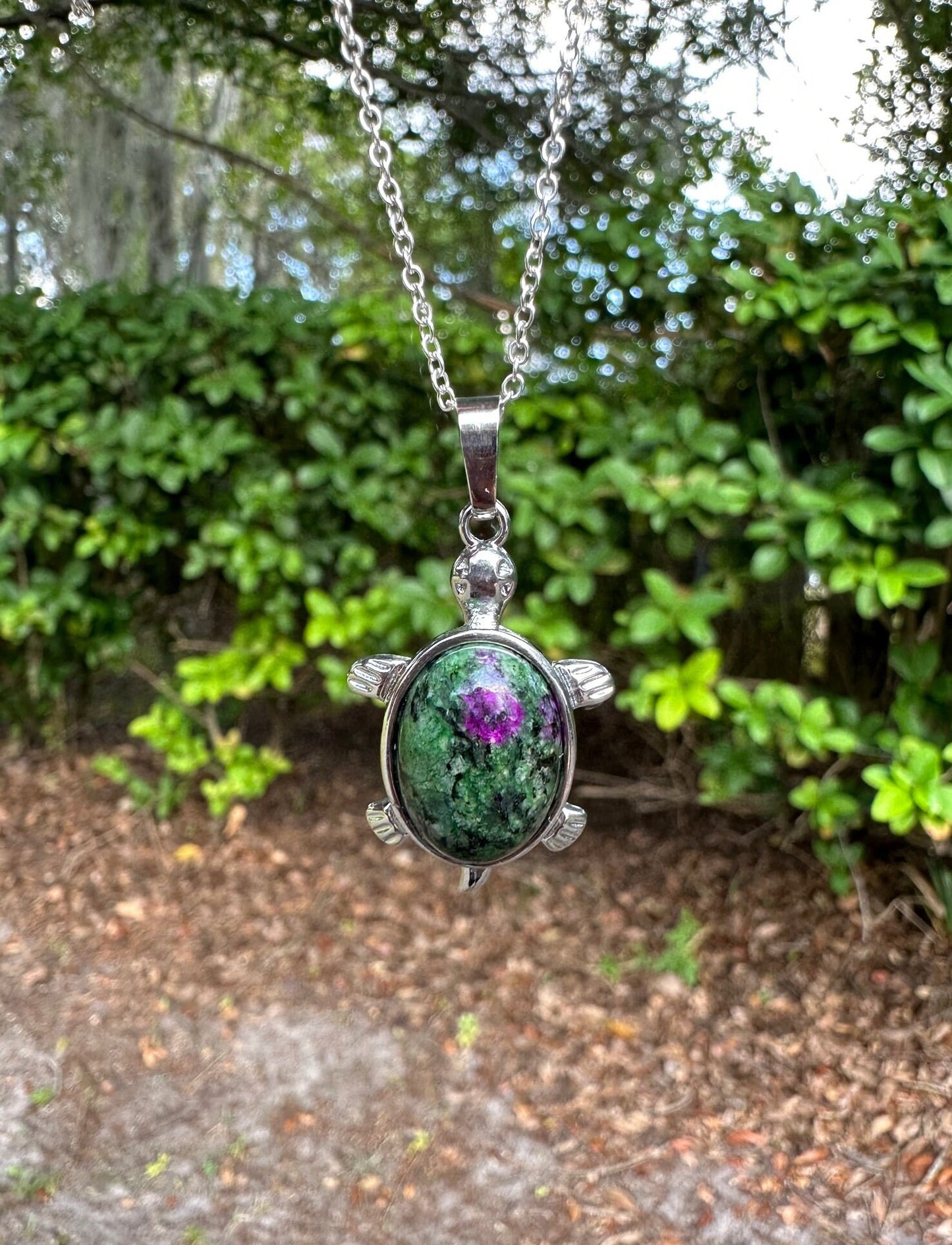 Ruby Zoisite Turtle Pendant Necklace