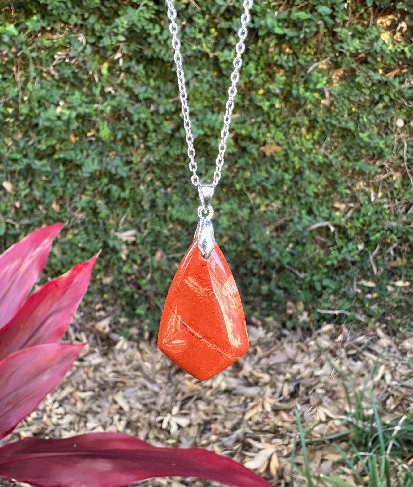 Red Jasper Shield Pendant Necklace