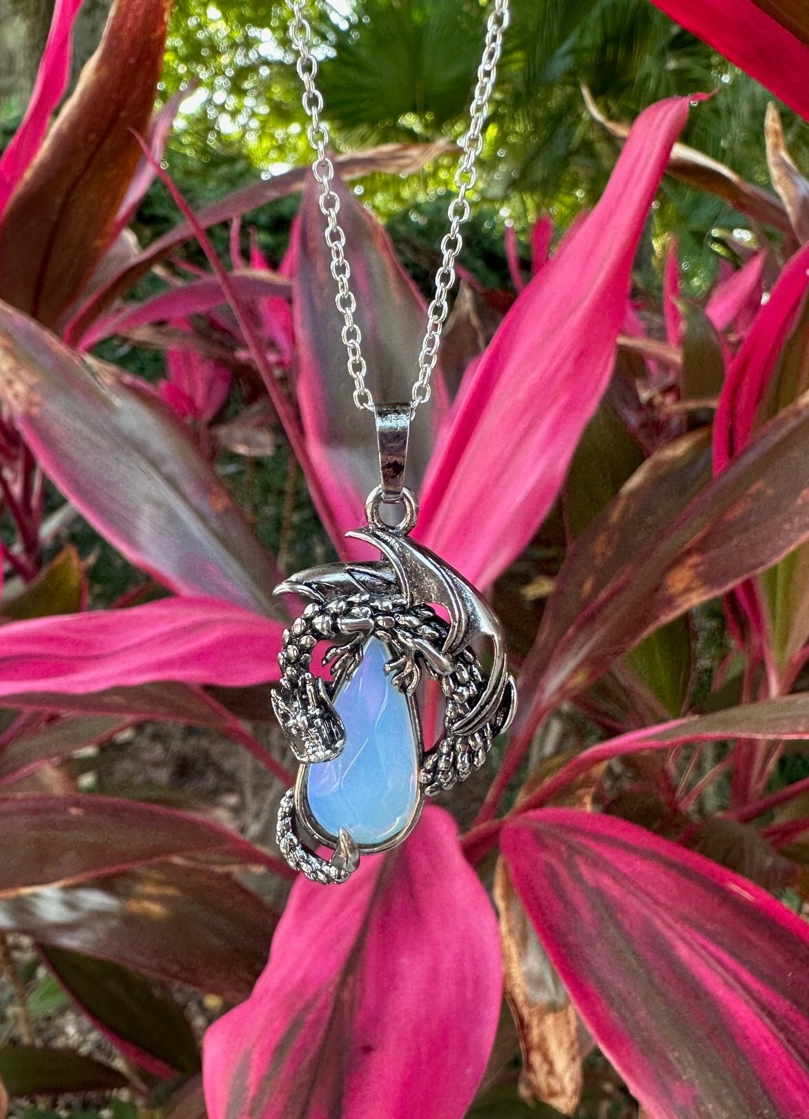 Opalite Dragon Crawling Pendant Necklace