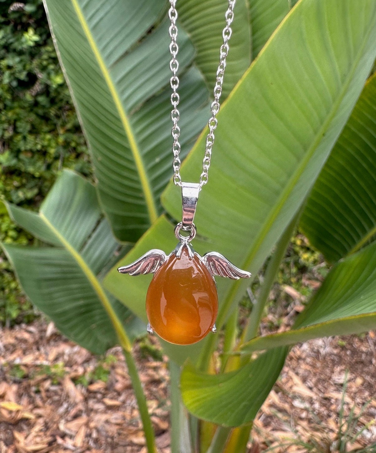 Carnelian Angelic Egg Pendant Necklace