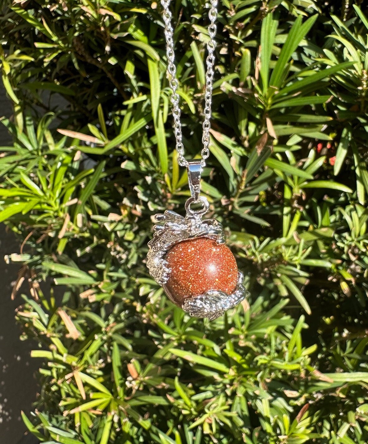 Goldstone Dragon Ball Pendant Necklace