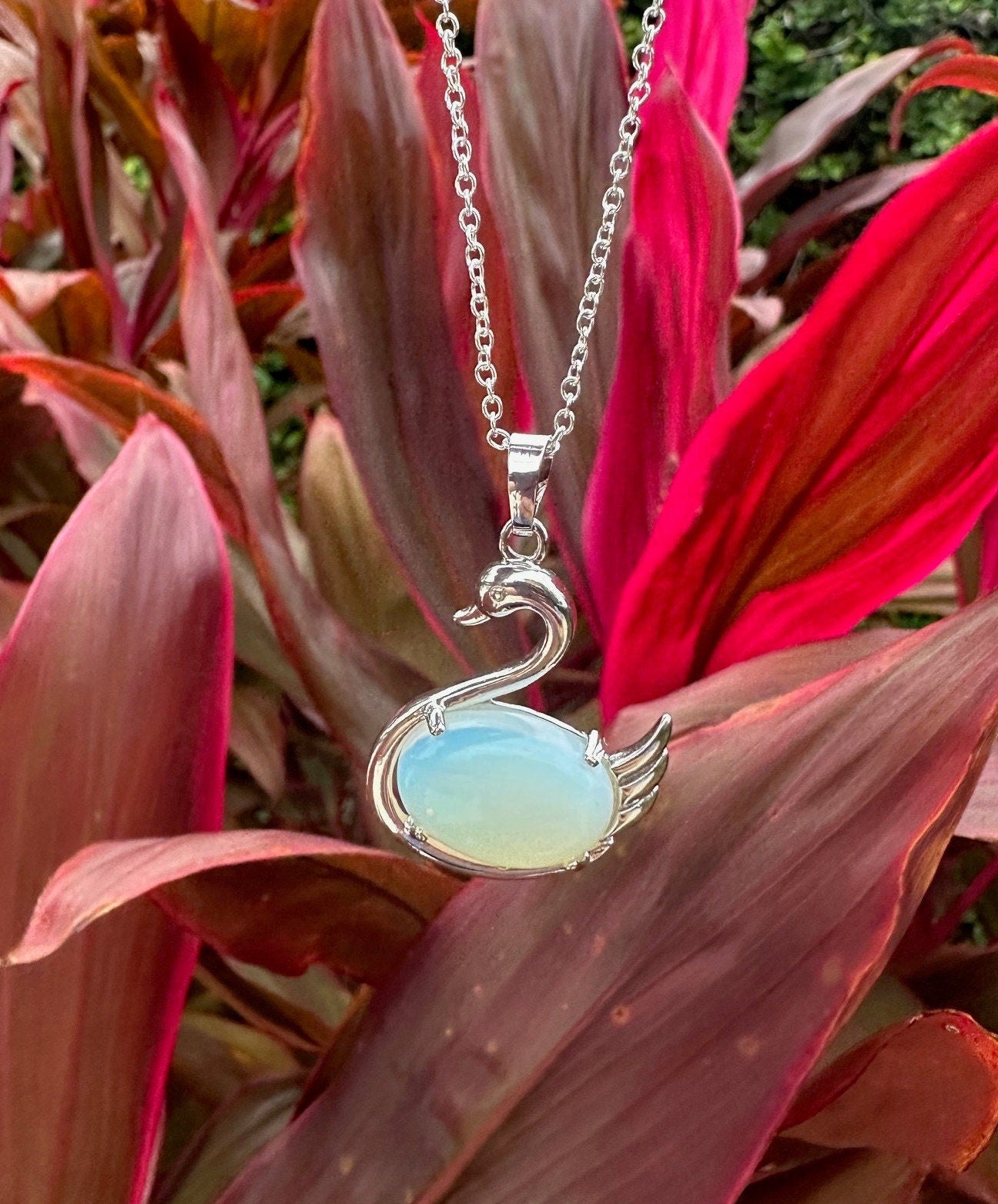 Opalite Swan Pendant Necklace