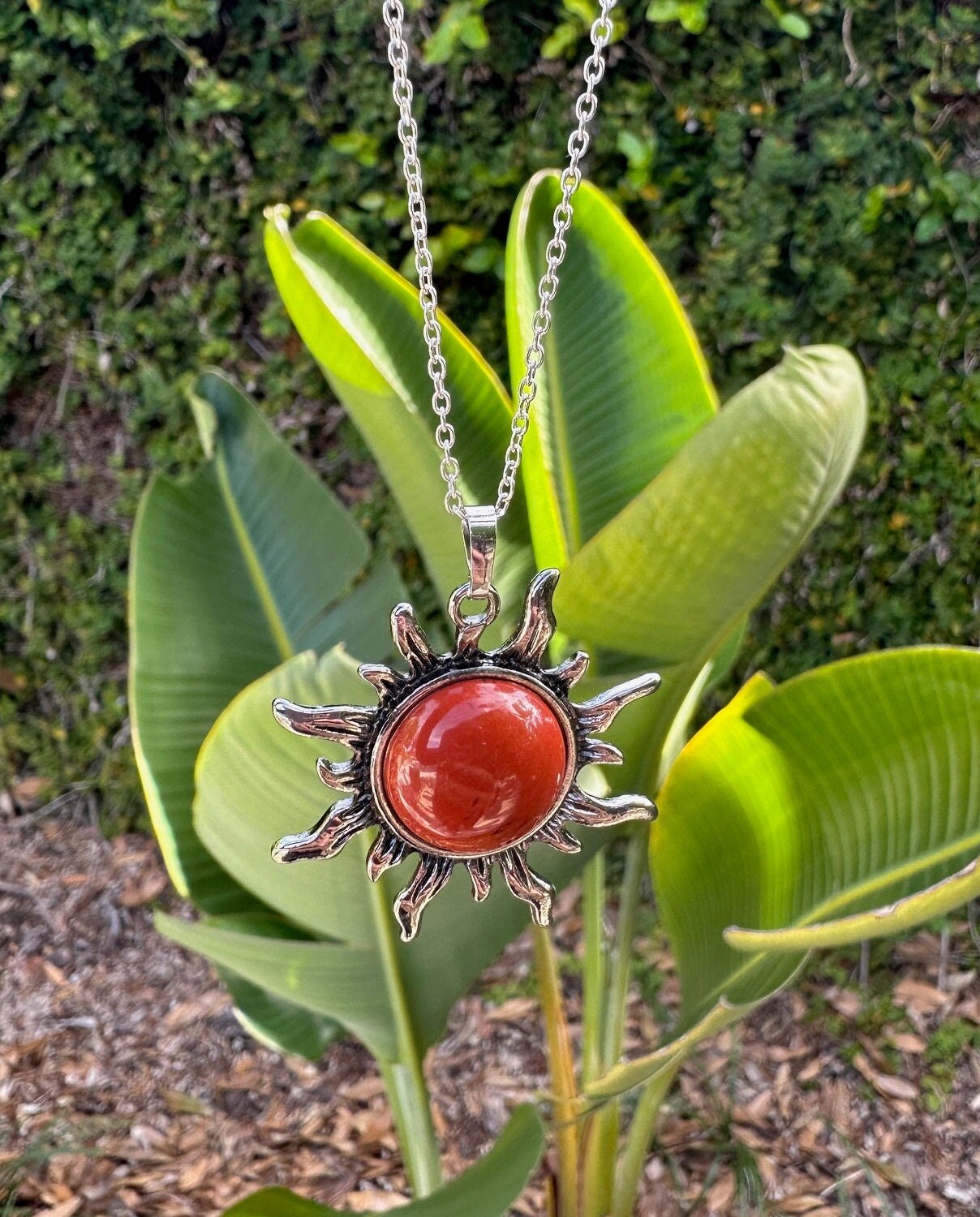 Red Jasper Sun Pendant Necklace