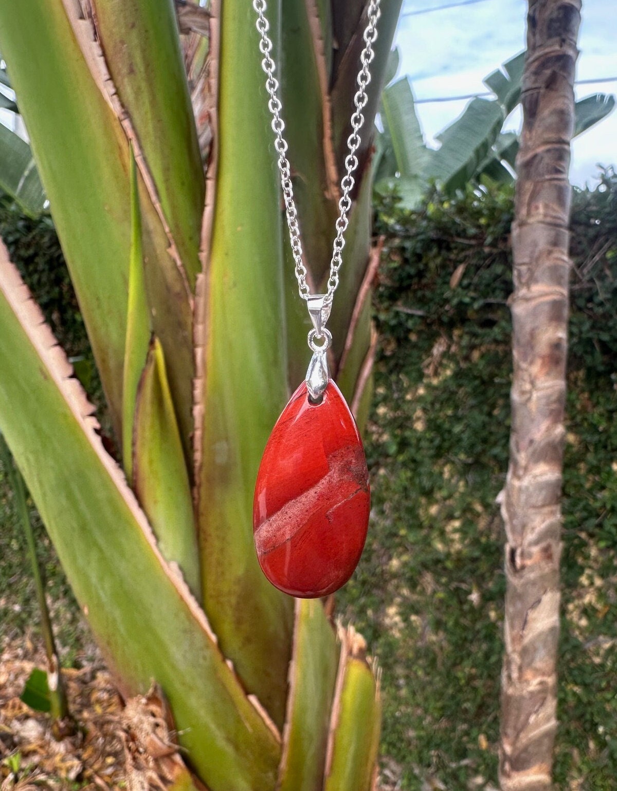 Red Jasper Teardrop Pendant Necklace