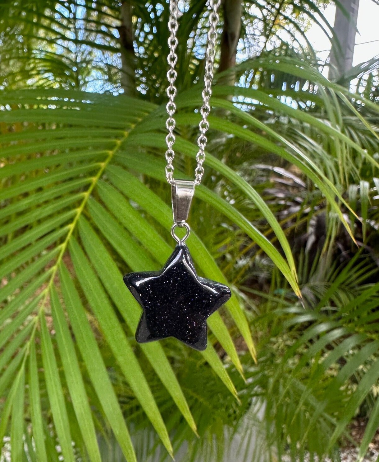 Blue Goldstone Star Pendant Necklace