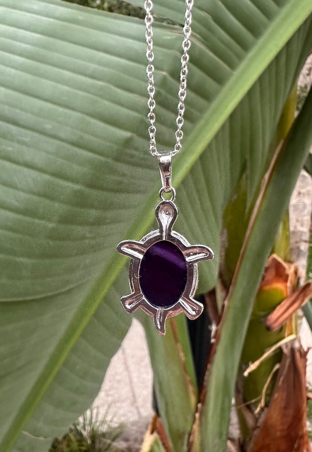 Purple Agate Turtle Necklace