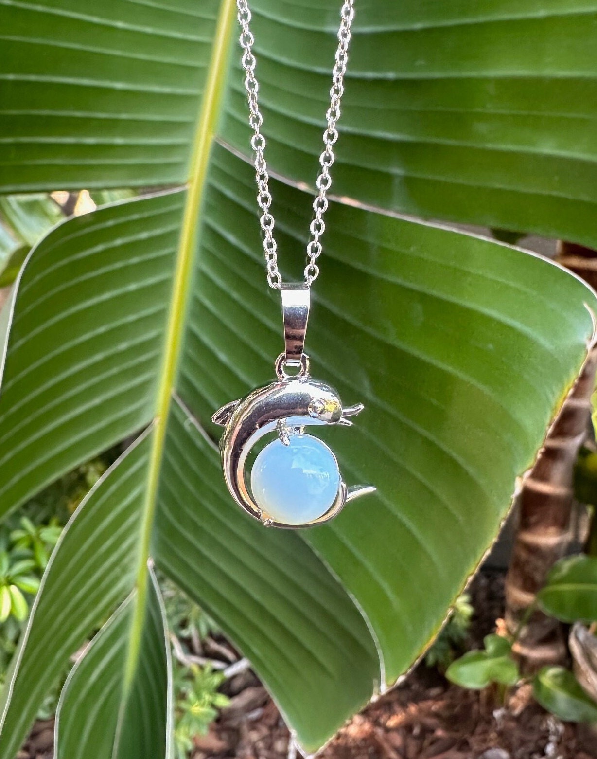 Dainty Opalite Dolphin Pendant Necklace
