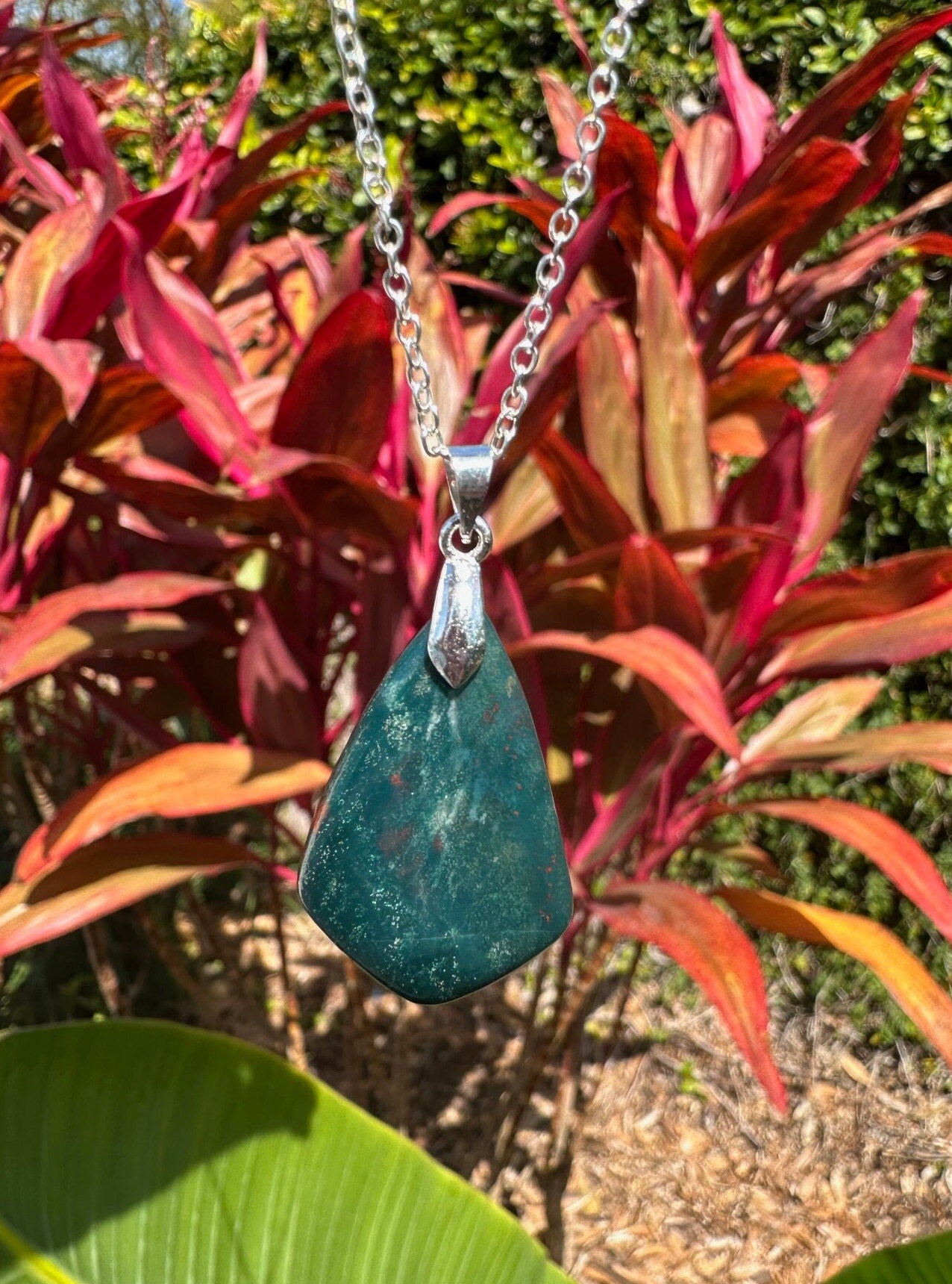Indian Bloodstone Shield Pendant Necklace