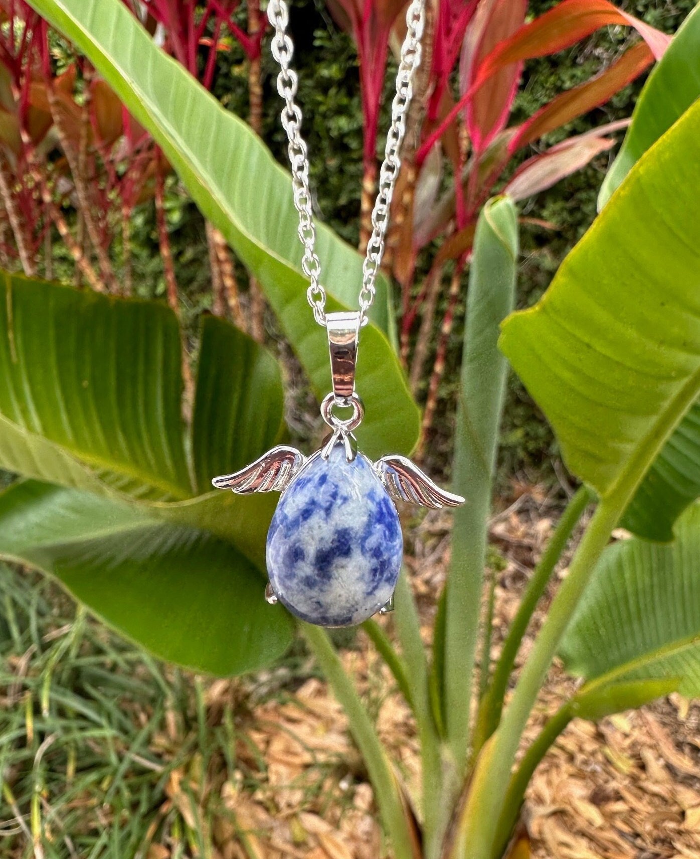 Blue Spot Jasper Angelic Egg Pendant Necklace