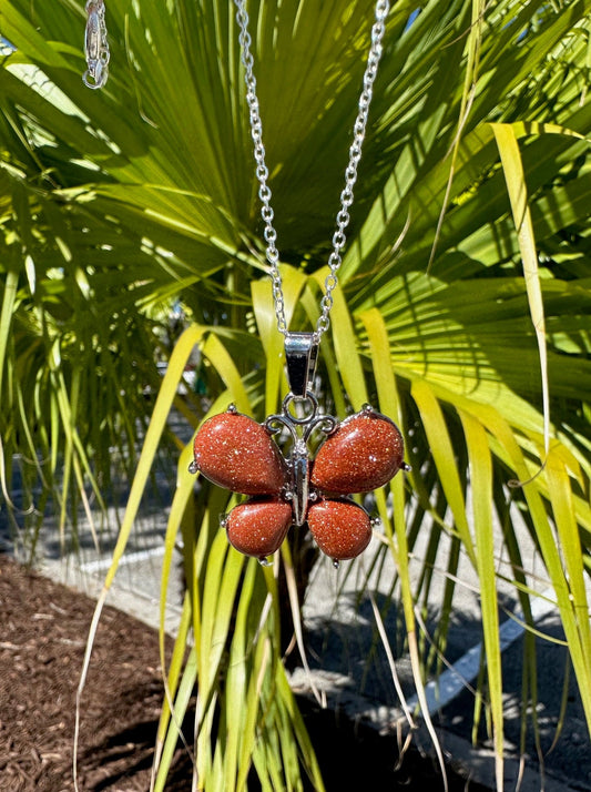 Goldstone Butterfly Pendant Necklace