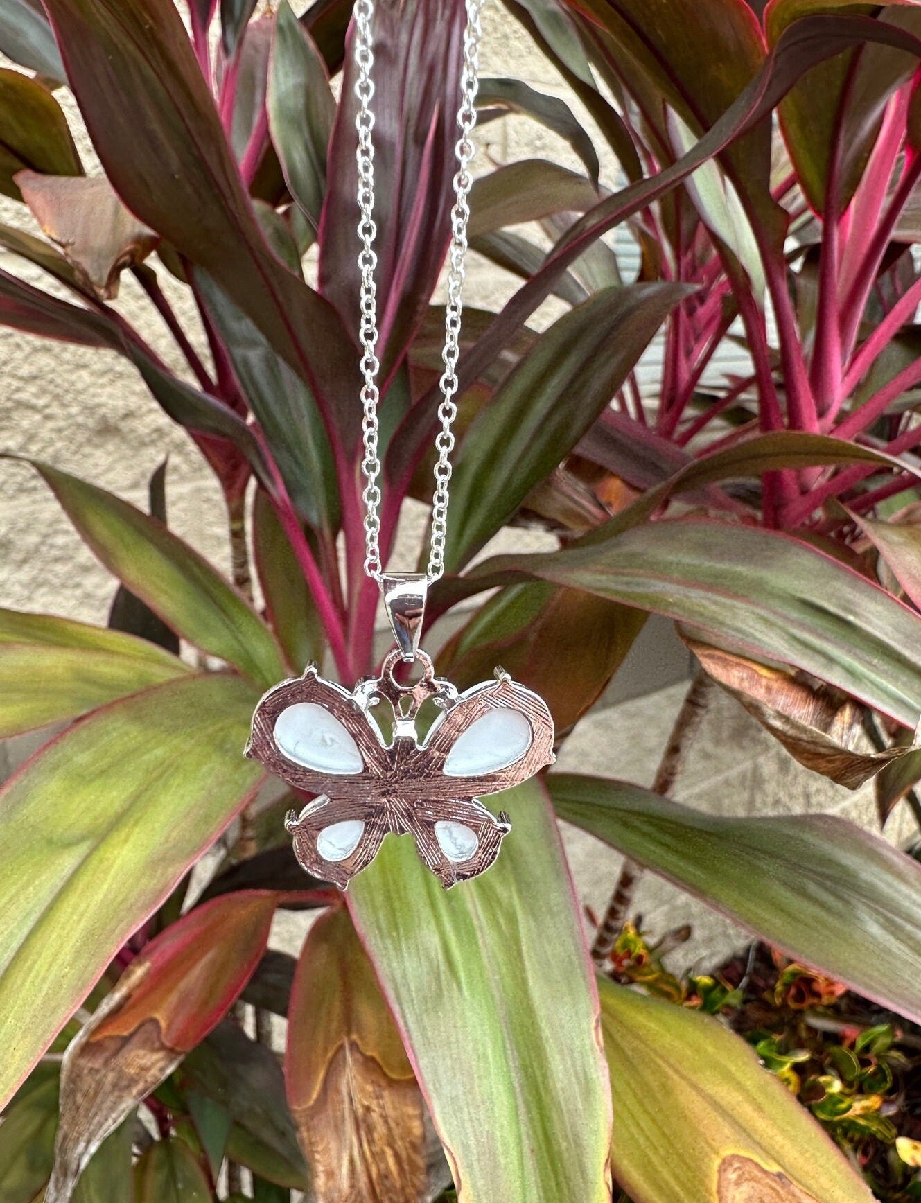 Howlite Butterfly Pendant Necklace