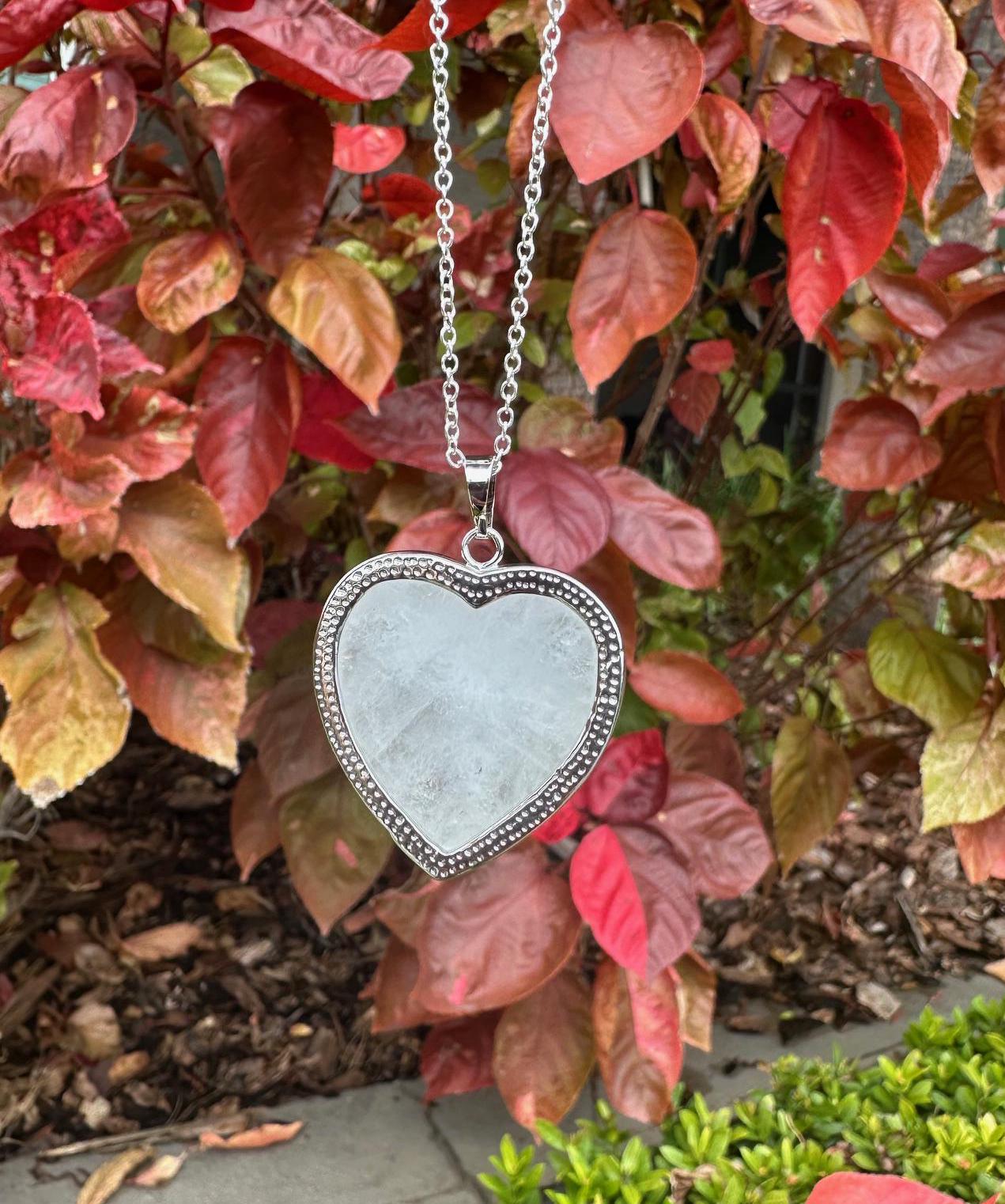 Large Clear Quartz Heart Pendant Necklace