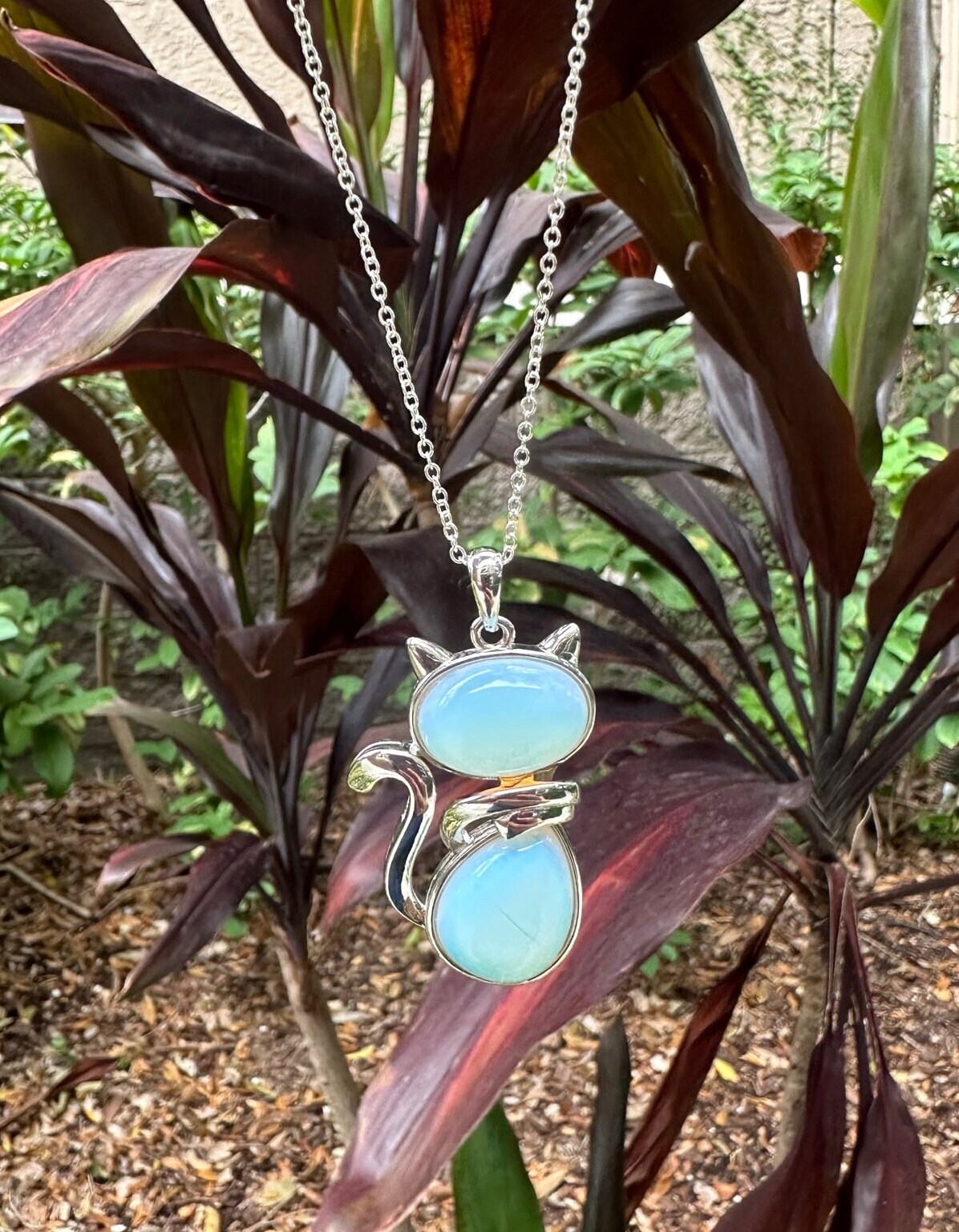 Large Opalite Cat Pendant Necklace