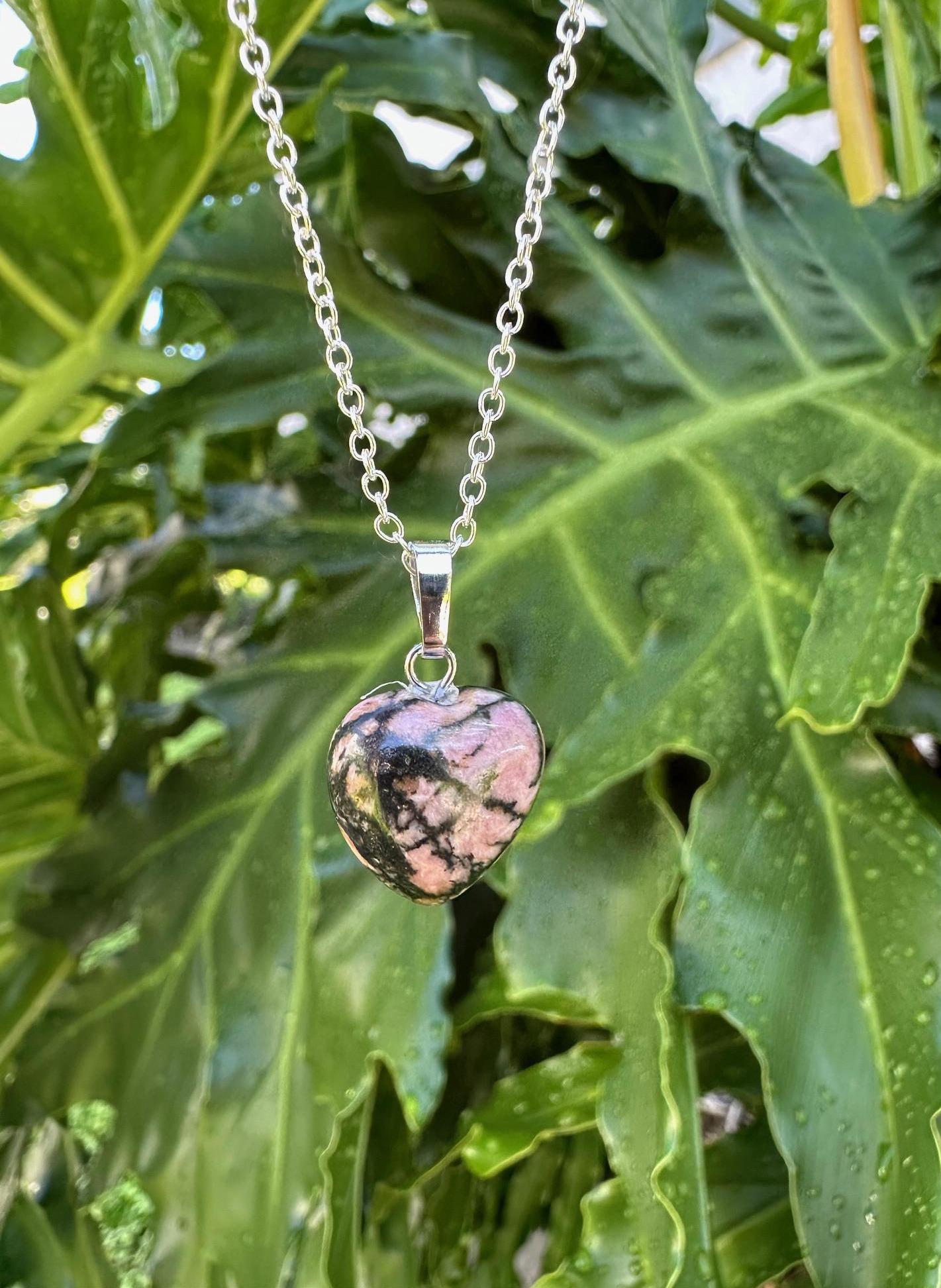 Dainty Rhodonite Heart Pendant Necklace