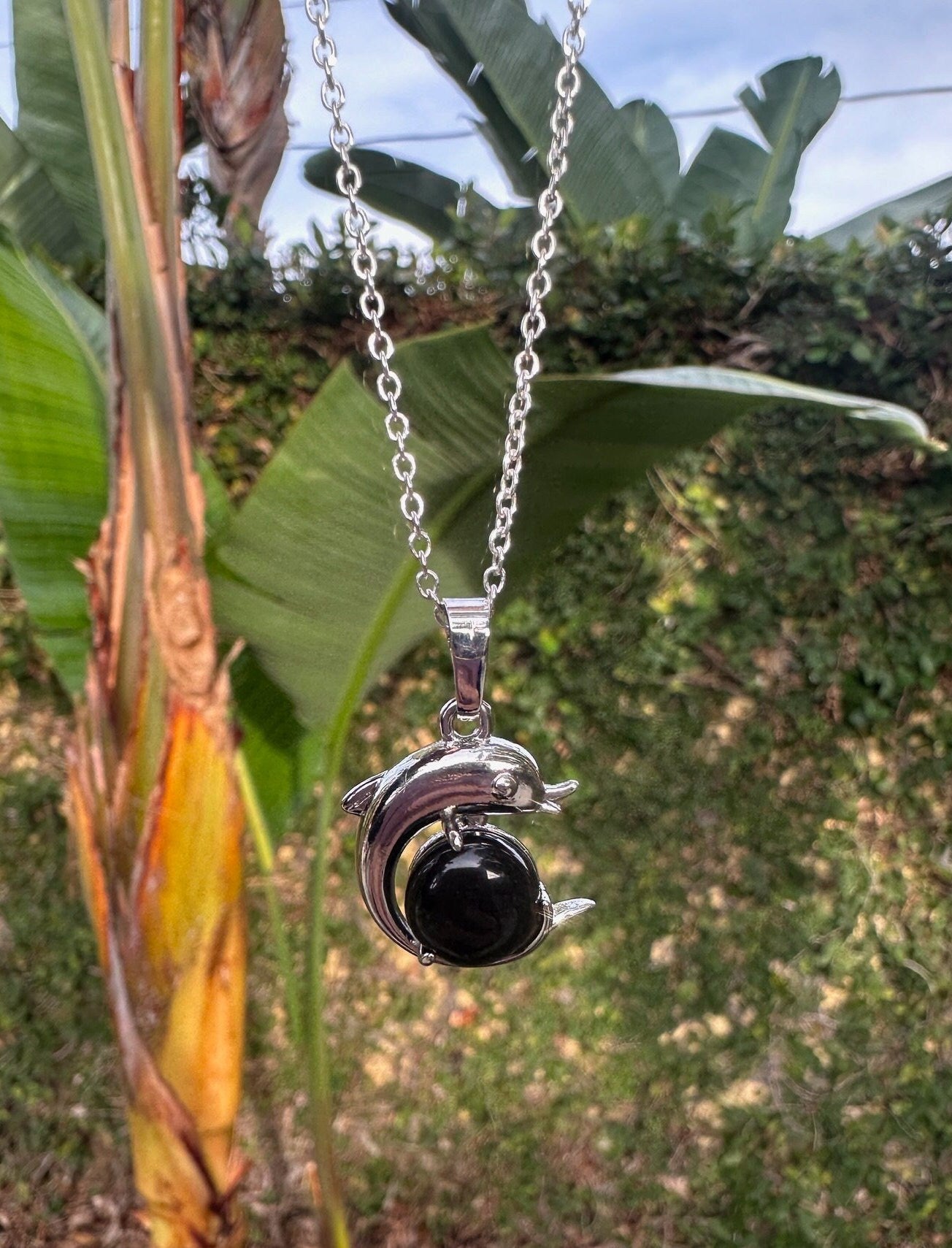 Obsidian Dolphin Necklace