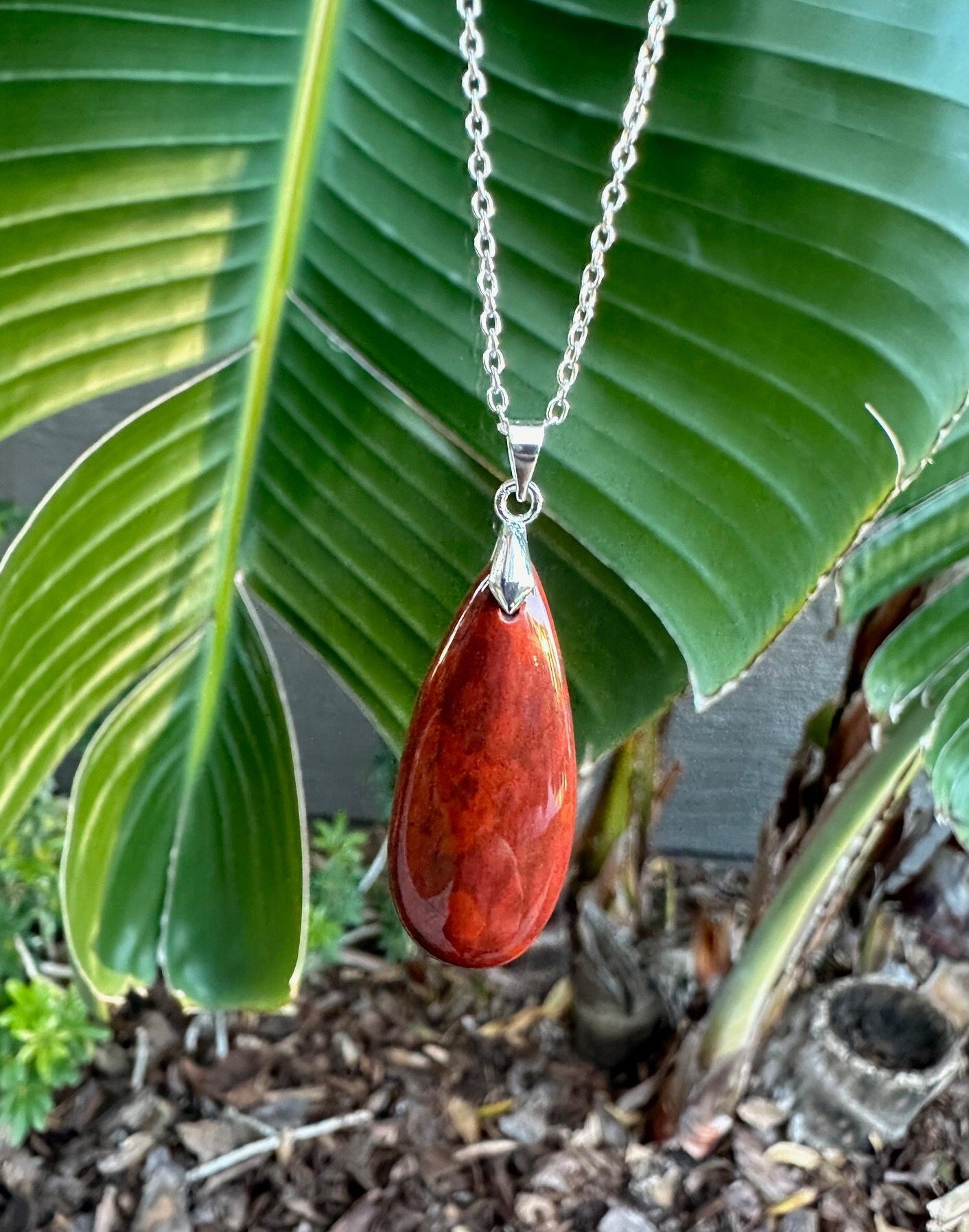 Indian Bloodstone Teardrop Pendant Necklace