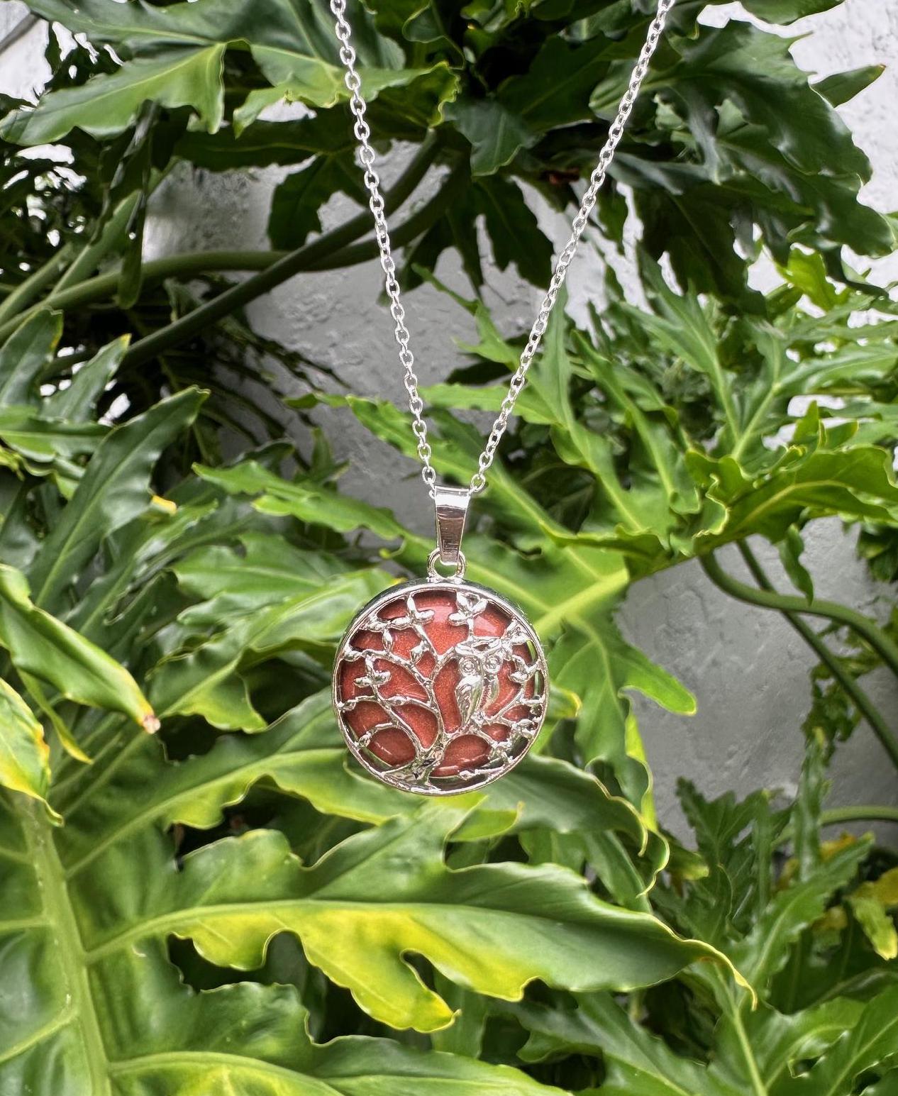 Goldstone Owl Pendant Necklace