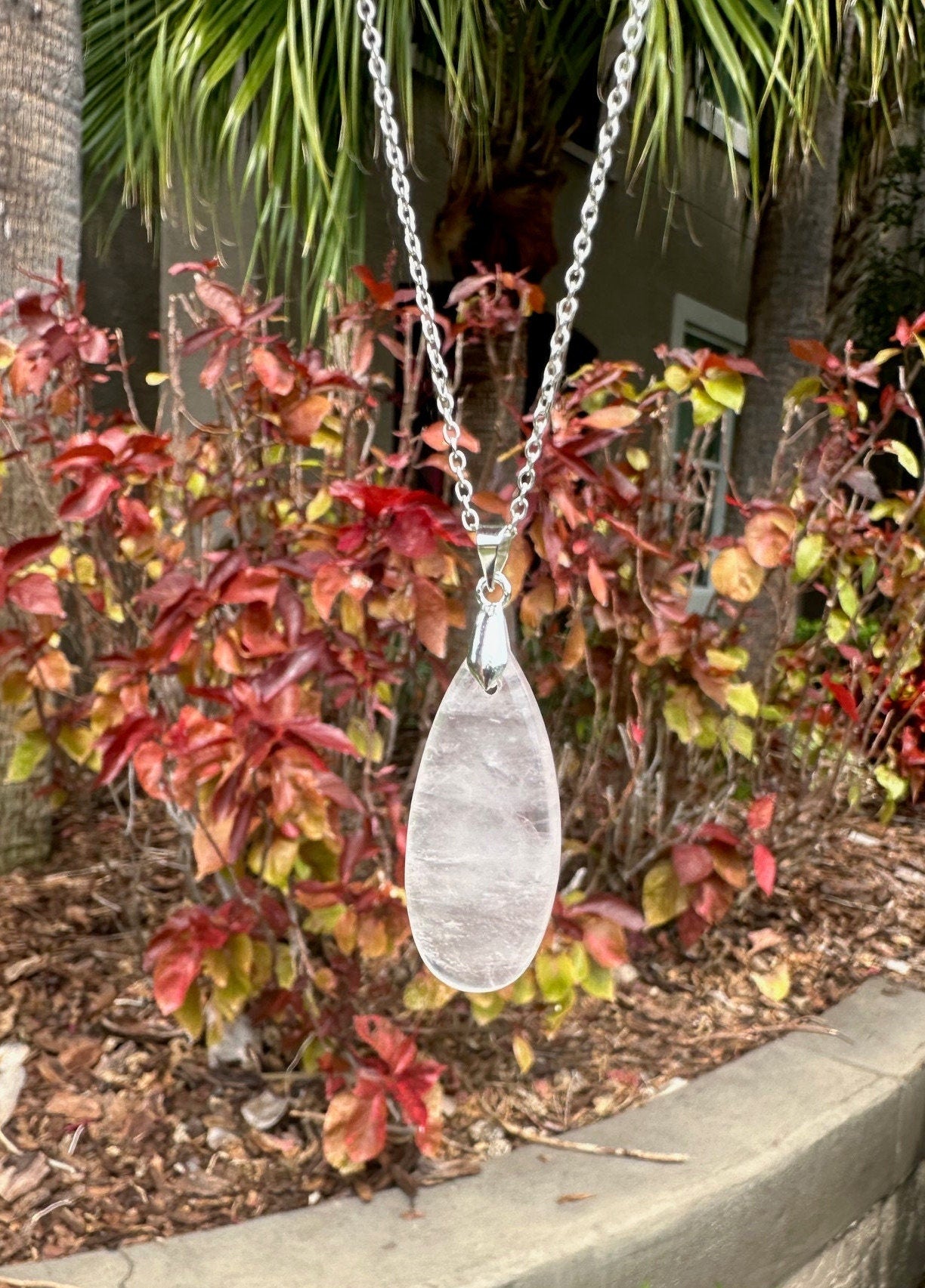 Rose Quartz Teardrop Pendant Necklace
