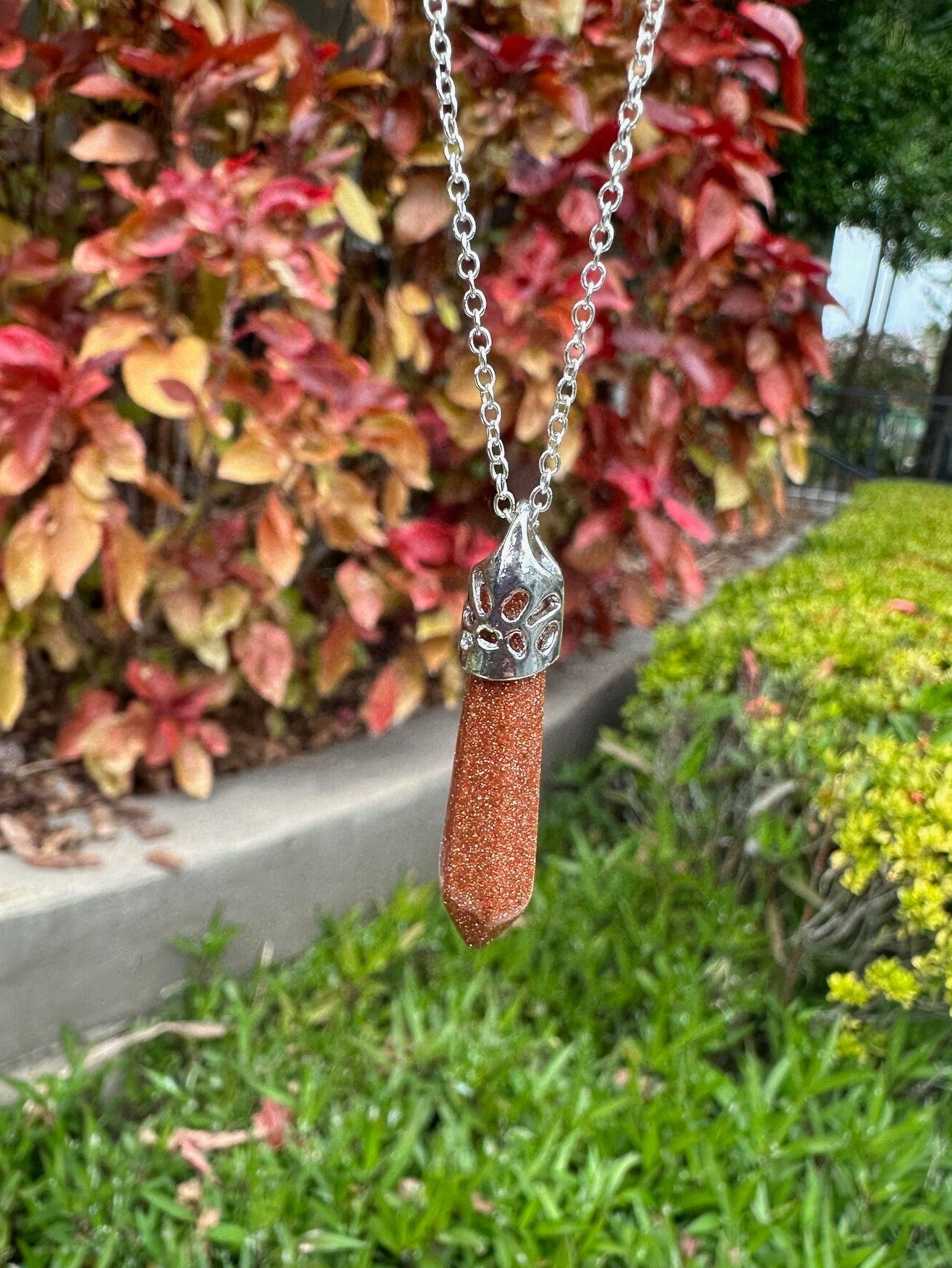 Goldstone Thin Hexagon Pendant Necklace