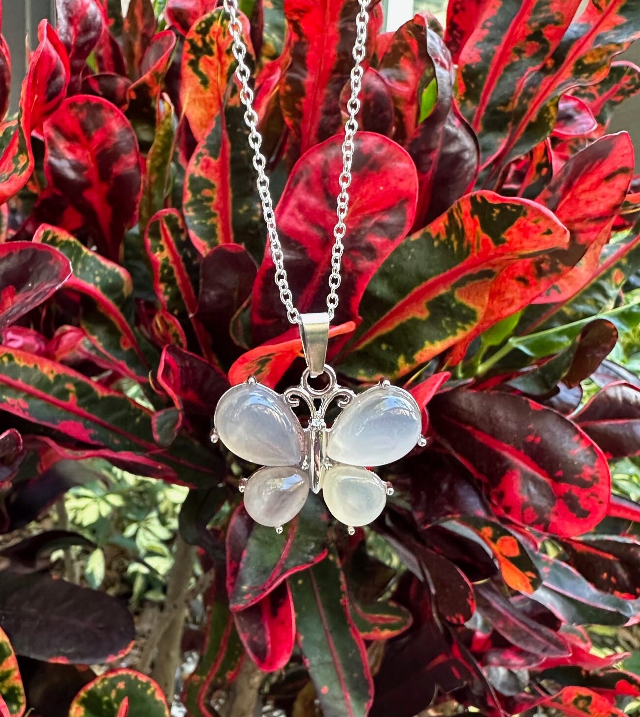 Grey Agate Butterfly Pendant Necklace