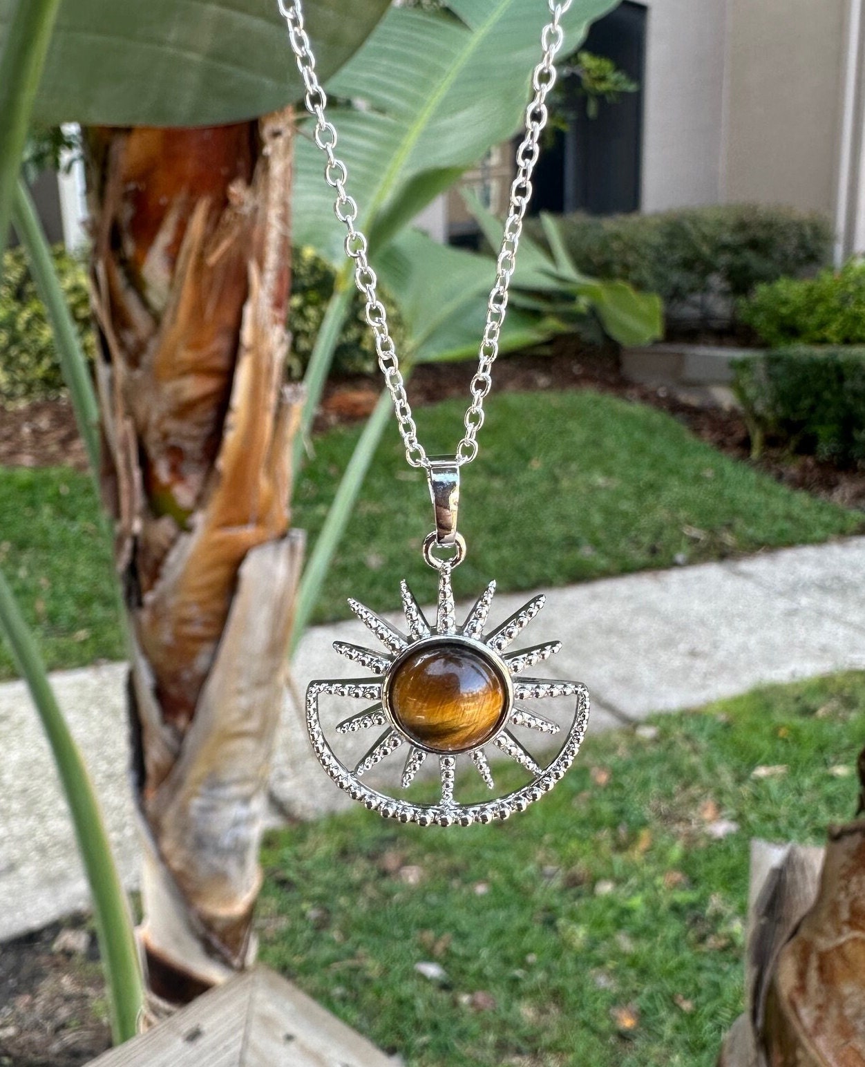 Tiger Eye Sun Moon Pendant Necklace