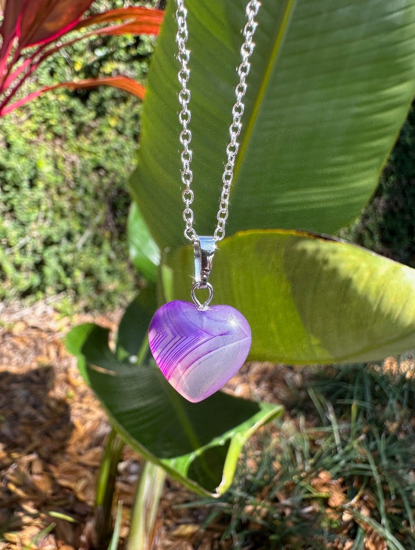 Purple Agate Heart Pendant Necklace