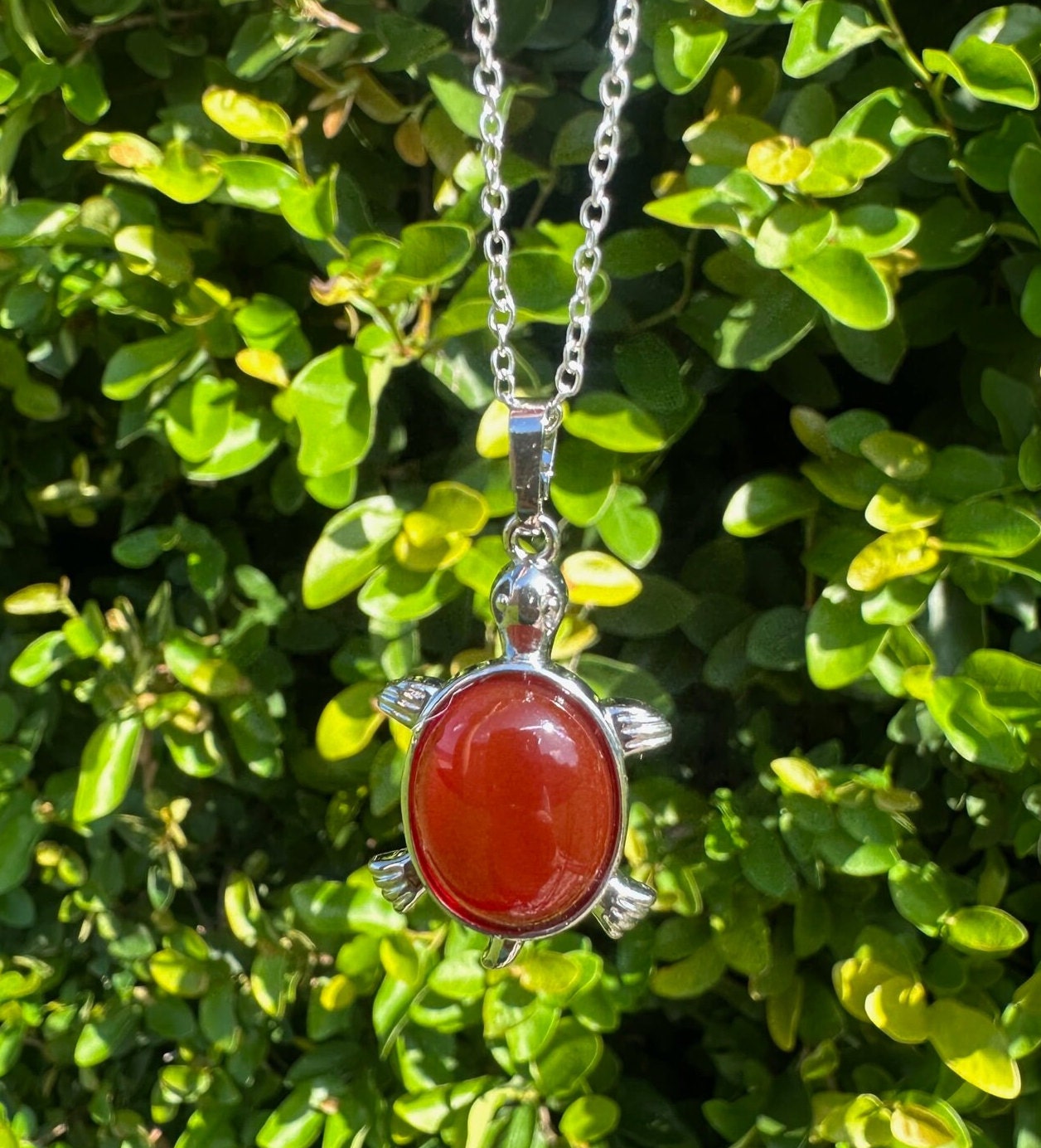 Red Agate Turtle Pendant Necklace