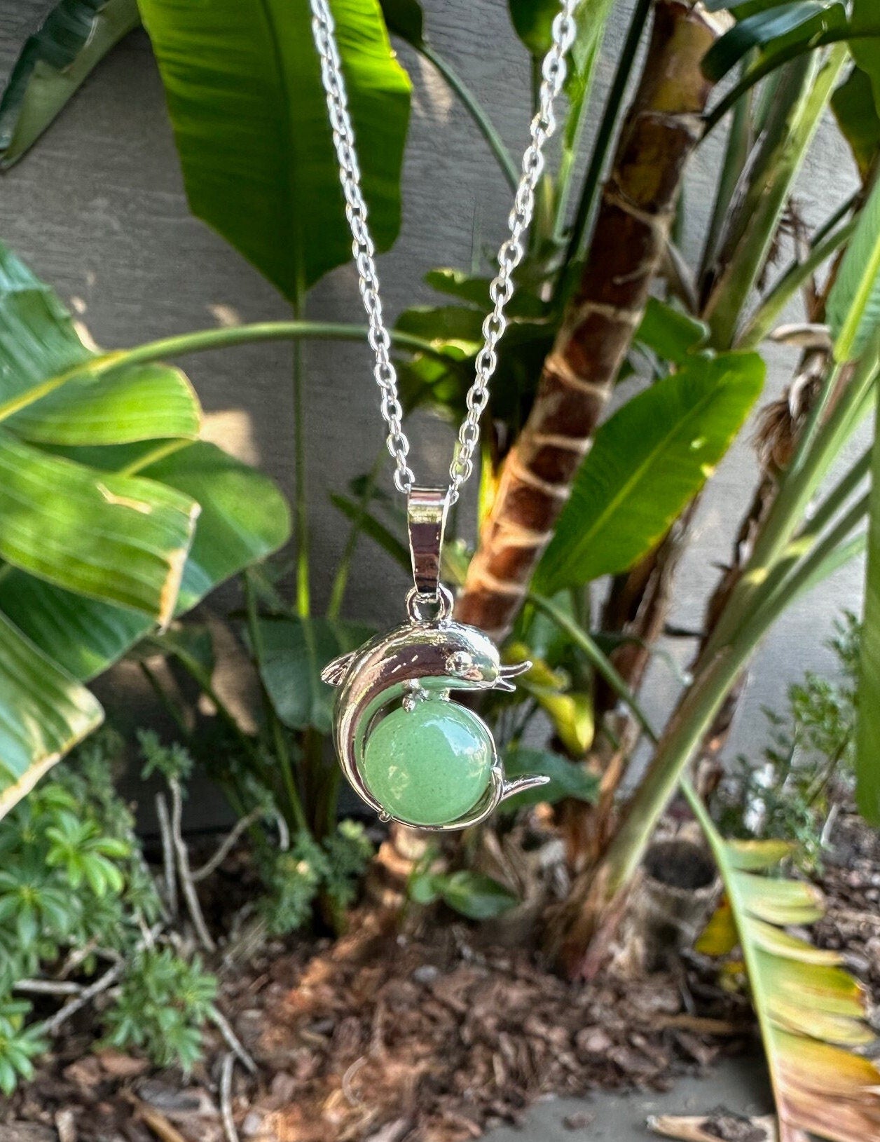 Green Aventurine Dolphin Pendant Necklace